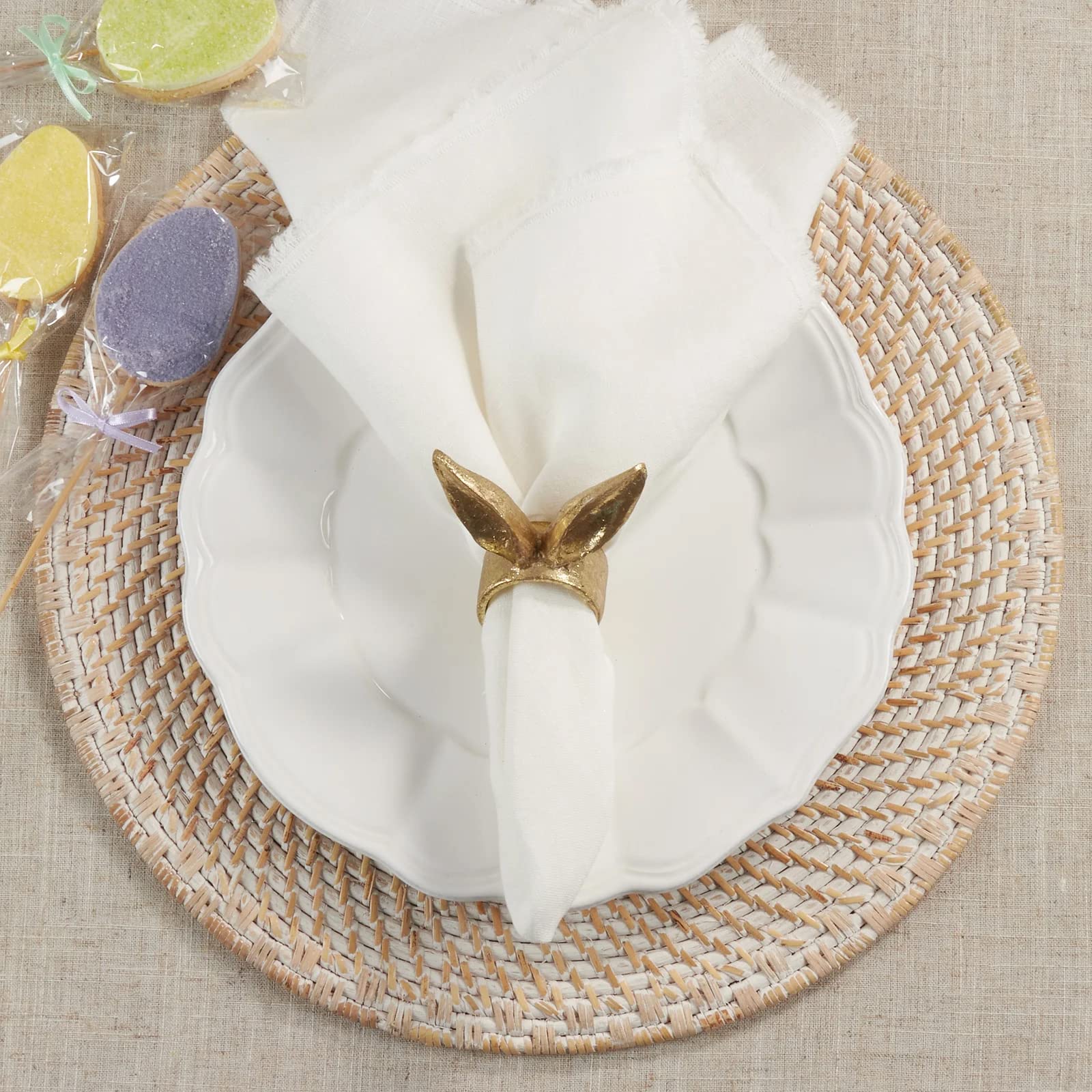 Fennco Styles Bunny Ears Resin Decorative Napkin Rings, Set of 4 - Gold Napkin Holders for Home, Dining Table, Banquets, Easter, Holiday Décor and Special Occasion