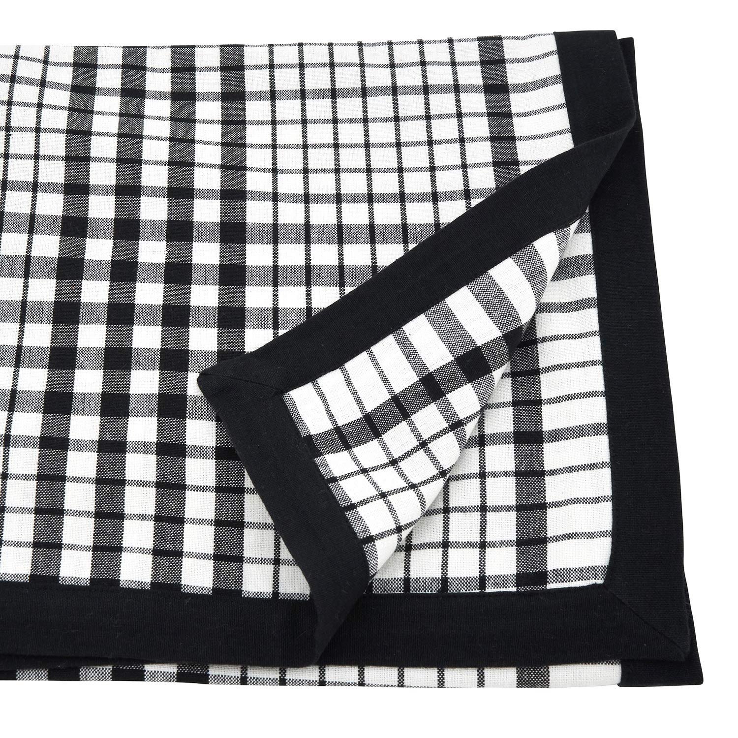 Fennco Styles Timeless Plaid with Banded Edge Design 100% Cotton Table Runner 16 x 72 Inch - Black White Tartan Table Cover for Home Décor, Dining Table, Banquets and Holiday Events