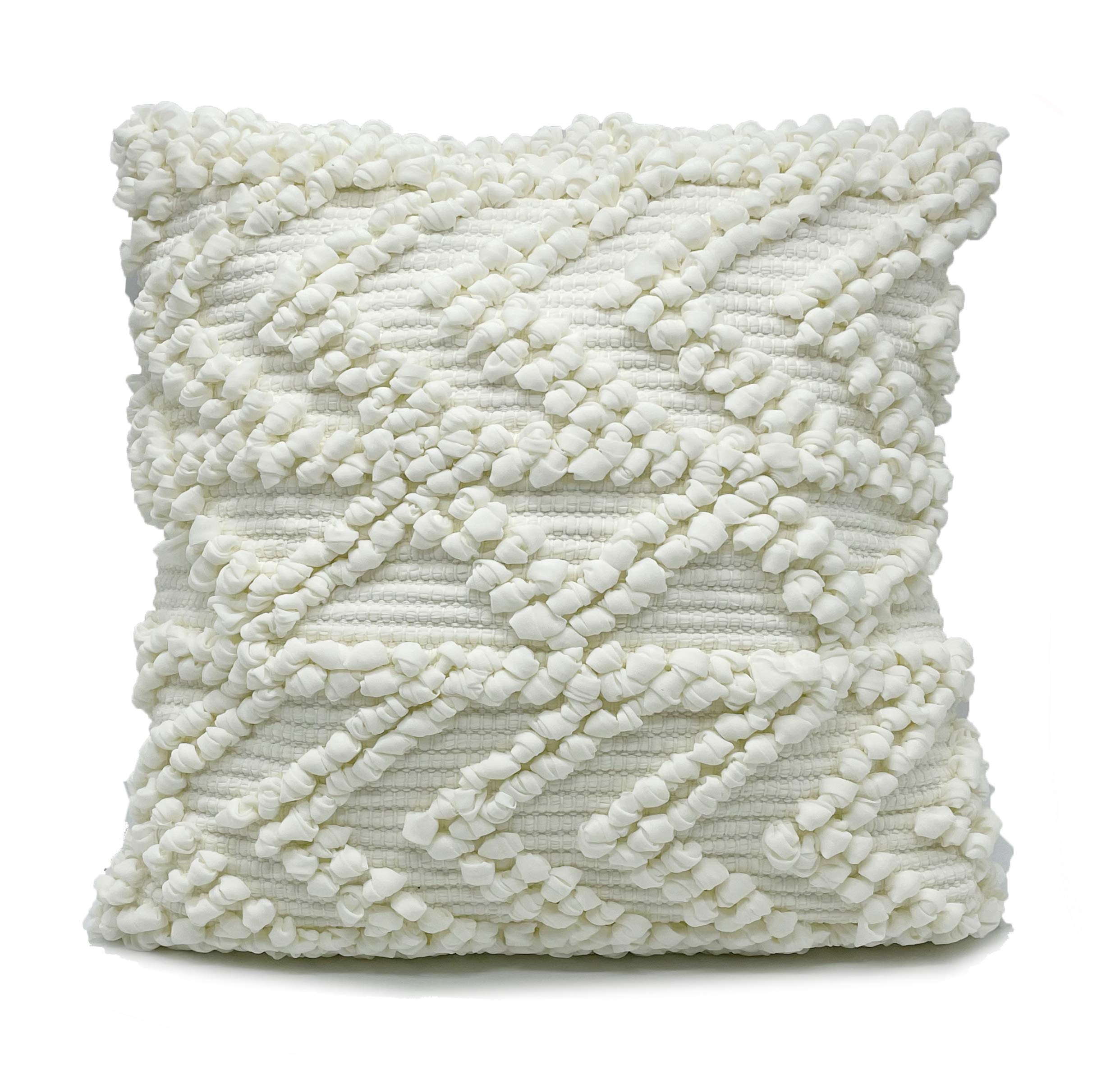 Fennco Styles Handmade Geometric Cotton Blend Decorative Throw Pillow Cover 18" W x 18" L - White Woven Pillow Case for Home, Couch, Bedroom, Bench and Office Décor