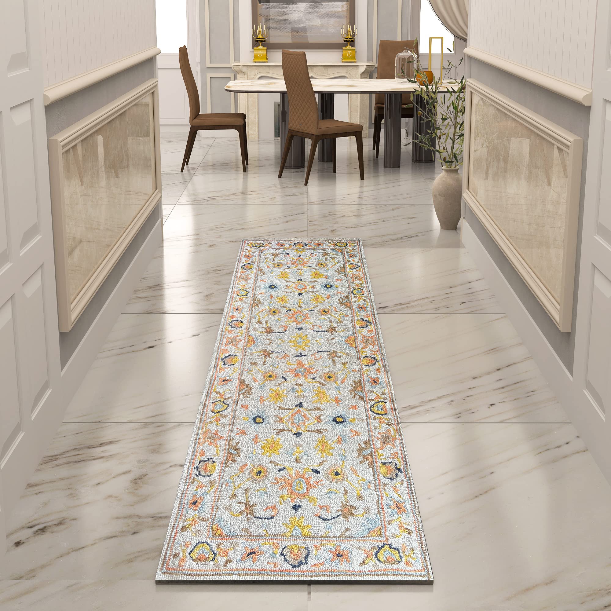 Premium Hand-Tufted Rug Made of 100% Wool - Flora Meadow - 2x10 Feet