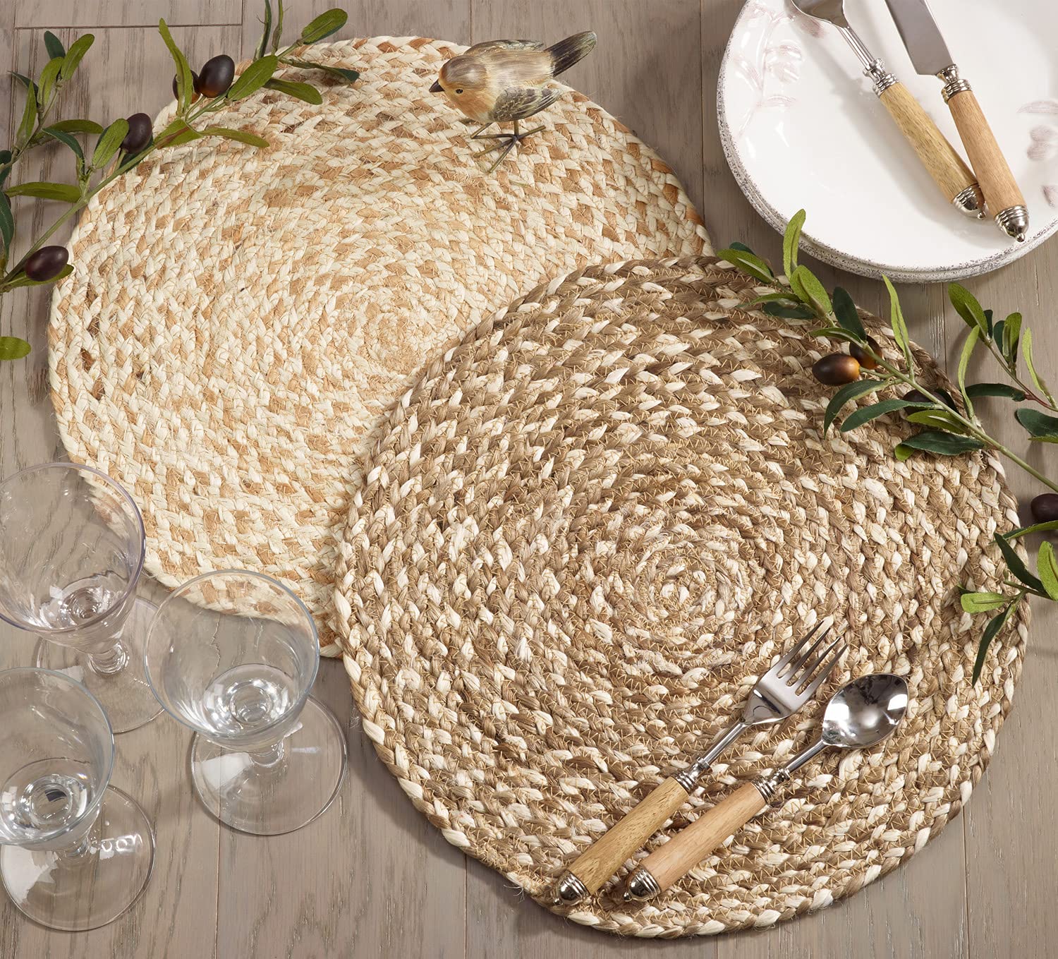 100% Jute Woven Design Farmhouse Placemats 16 Inch Round, Set of 4 - Natural Braided Table Mats for Home, Dining Room, Banquets, Family Gathering and Special Occasion