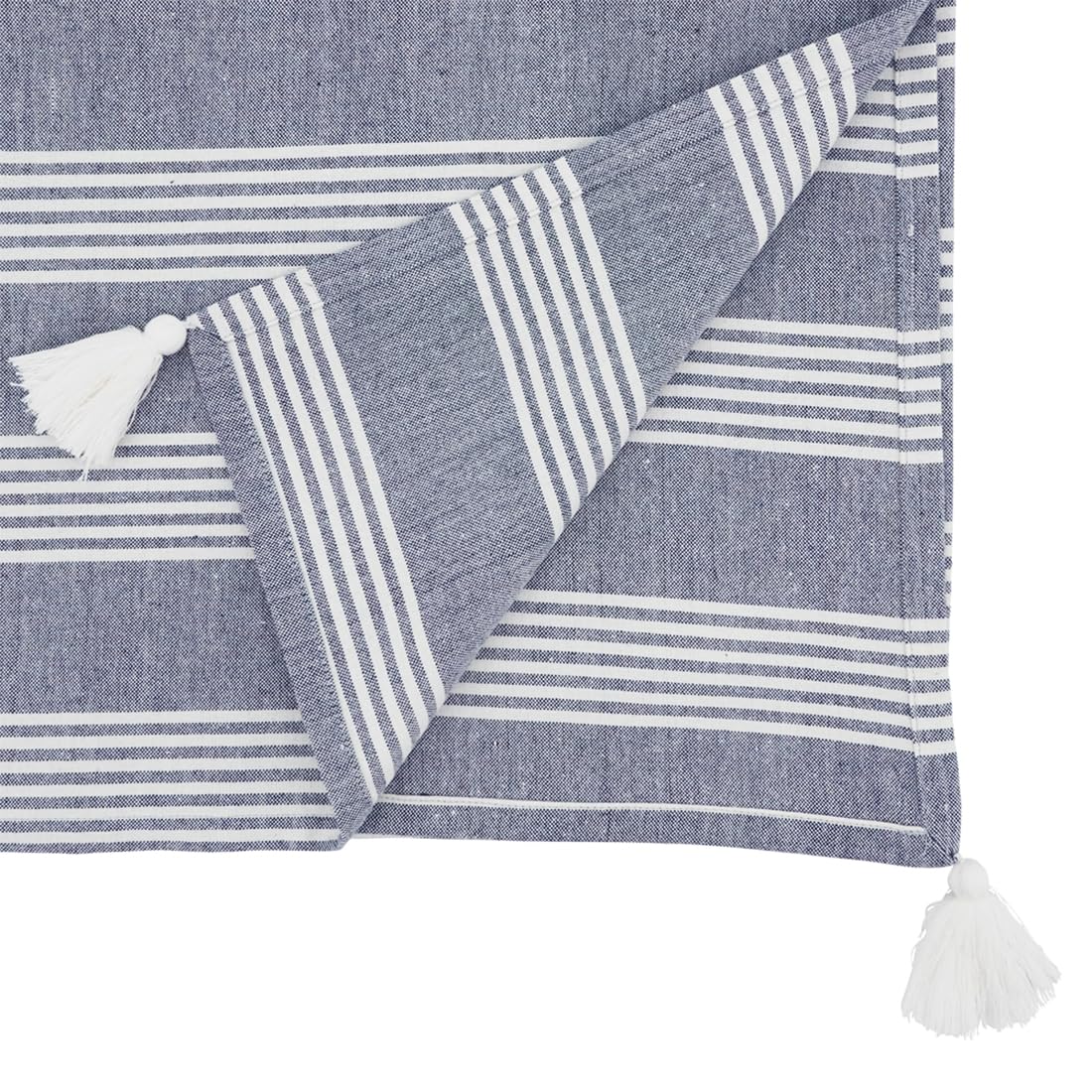 Blue Striped Tassel Table Runner 16" W X 72" L - 100% Cotton Woven Table Cover for Home, Dining Table, Banquets, Thanksgiving, Christmas, Holidays and Special Occasions