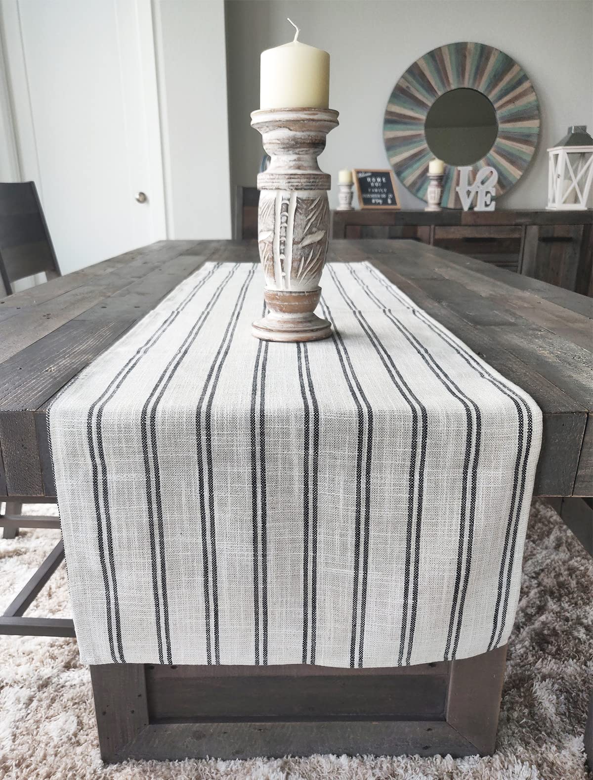 Fennco Styles Modern Striped Linen Blend Table Runner 16" W x 54" L - Beige Woven Table Cover for Home Décor, Dining Table, Banquets, Family Gathering and Special Events