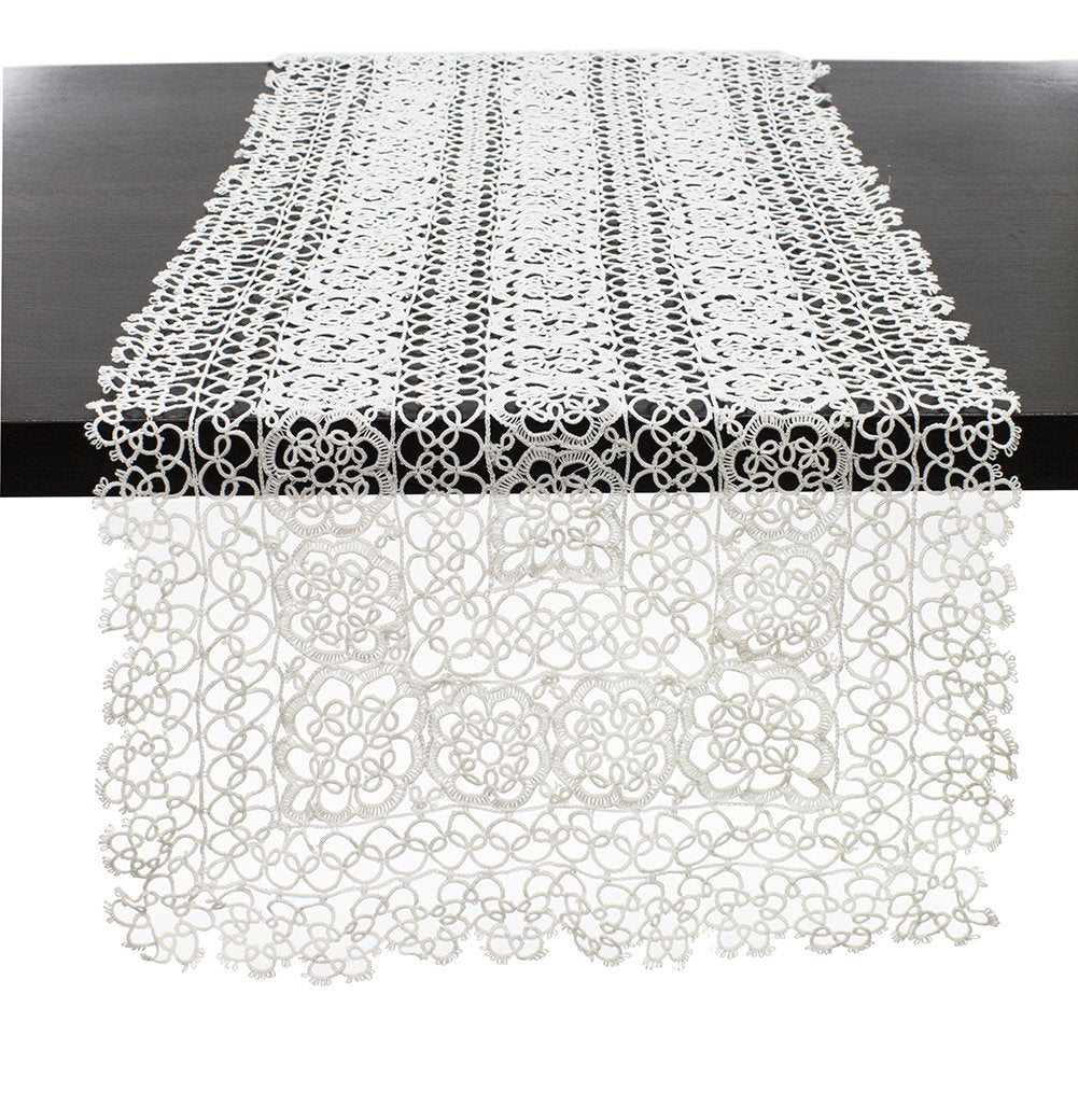 Fennco Styles Handmade All-Over Tatted Lace Doilies, 10-inch Heart Shaped, White Color, Set of 4