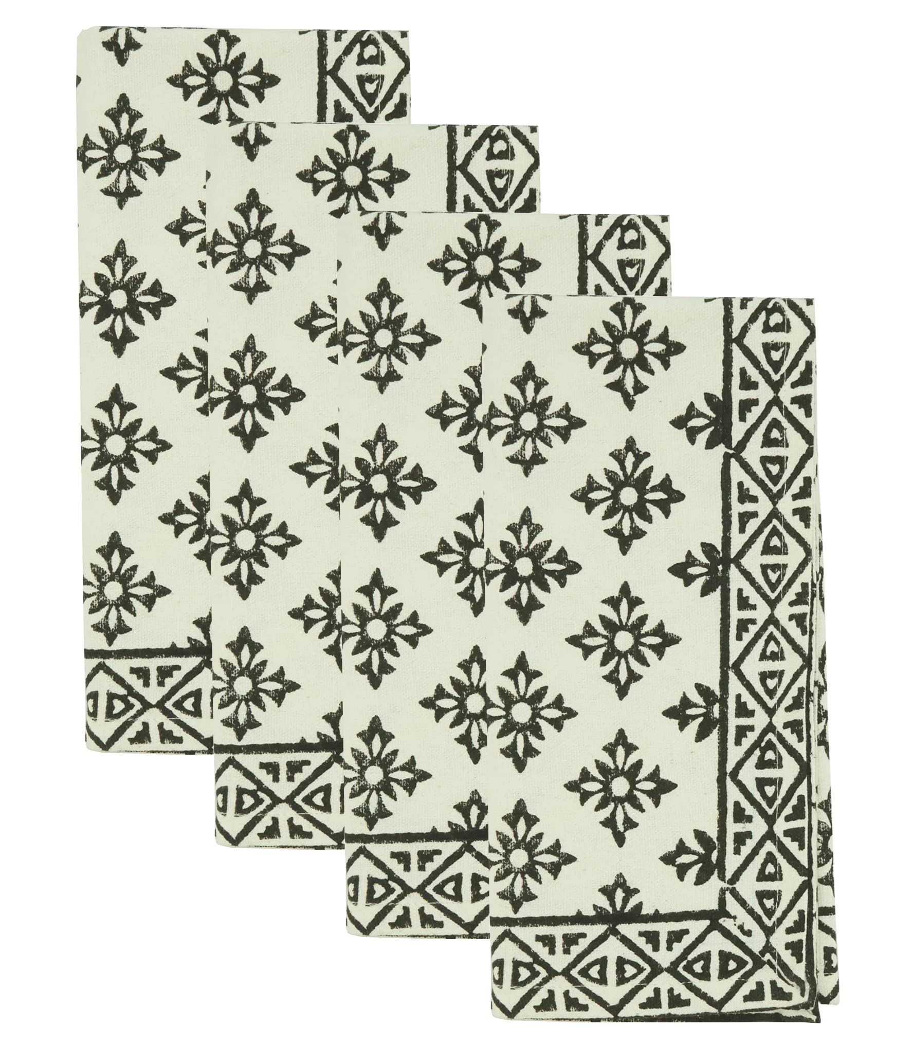 Fennco Styles Block Print Cotton Table Runner 16'W X 72" L - Black & White Table Cover for Everyday Use, Dining Table Décor, Banquets, Family Gathering and Special Events