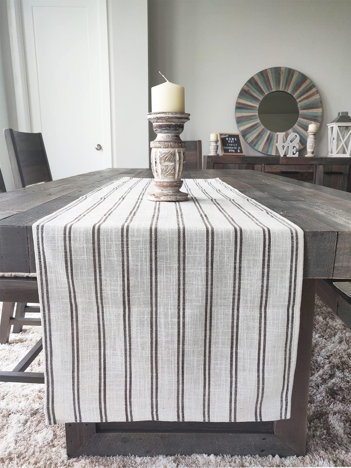 Fennco Styles Modern Striped Linen Blend Table Runner 16" W x 54" L - Beige Woven Table Cover for Home Décor, Dining Table, Banquets, Family Gathering and Special Events