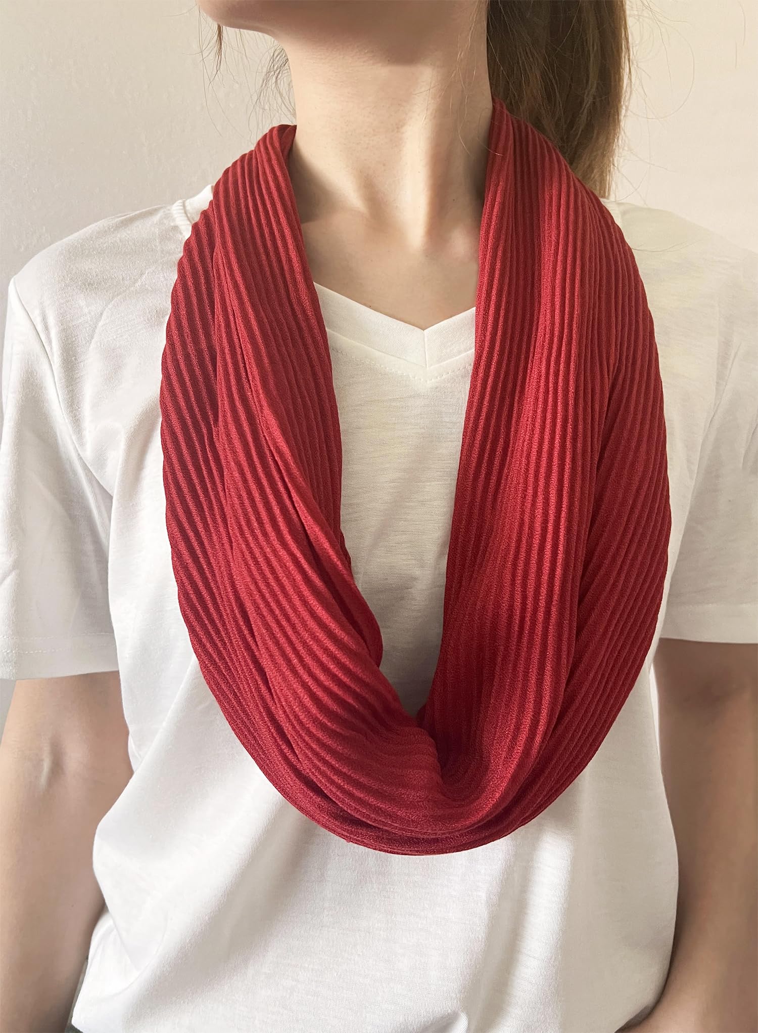 stylesilove Women Crinkle Pleated Square Scarf Solid Color Neckerchief Soft Bandana Small Shawl Neck Wraps for All Season
