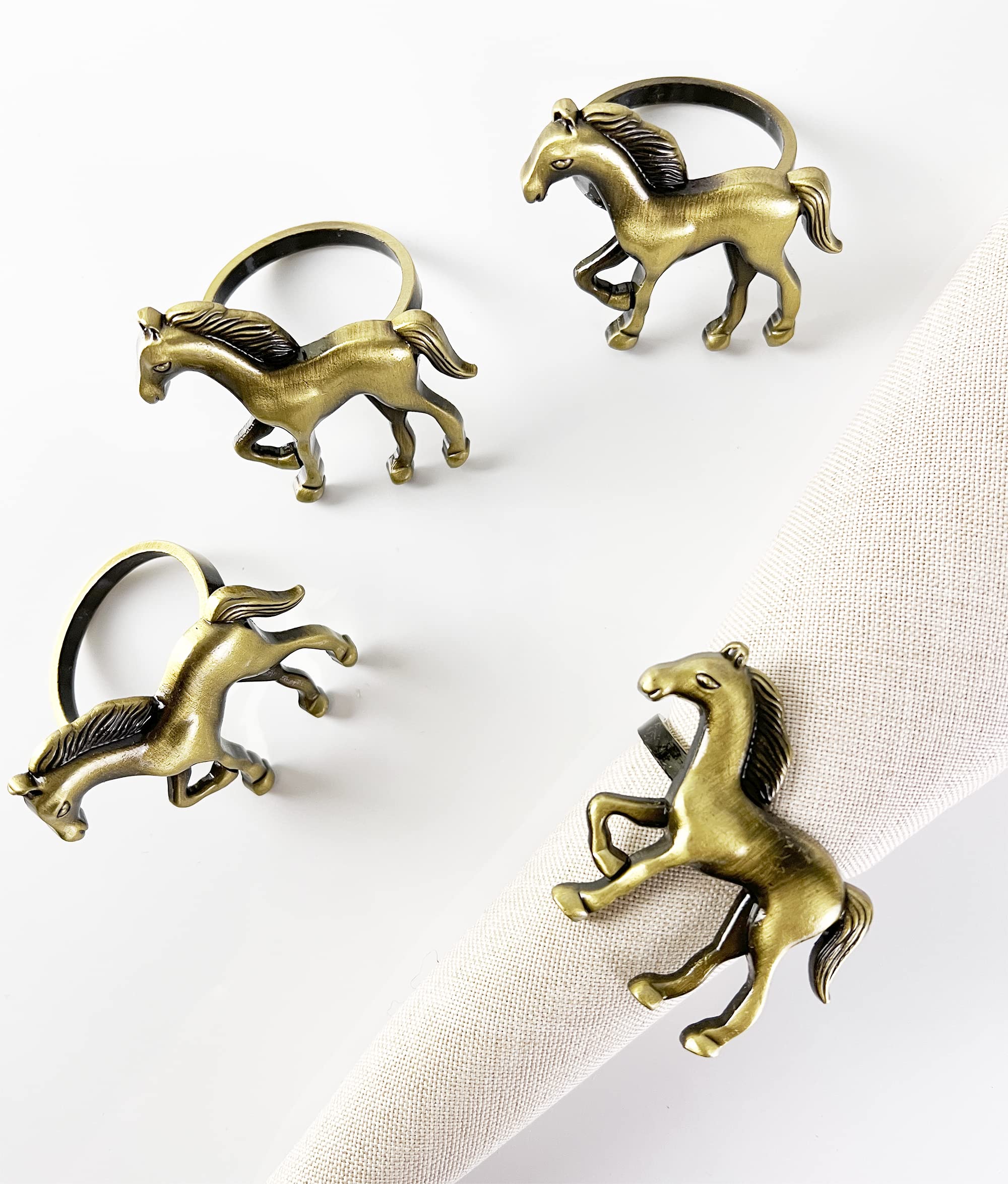 Fennco Styles Horse Metal Napkin Rings, Set of 4 - Silver Animal Napkin Holders for Home, Dining Table Décor, Banquets, Holidays, Family Gatherings and Special Occasions