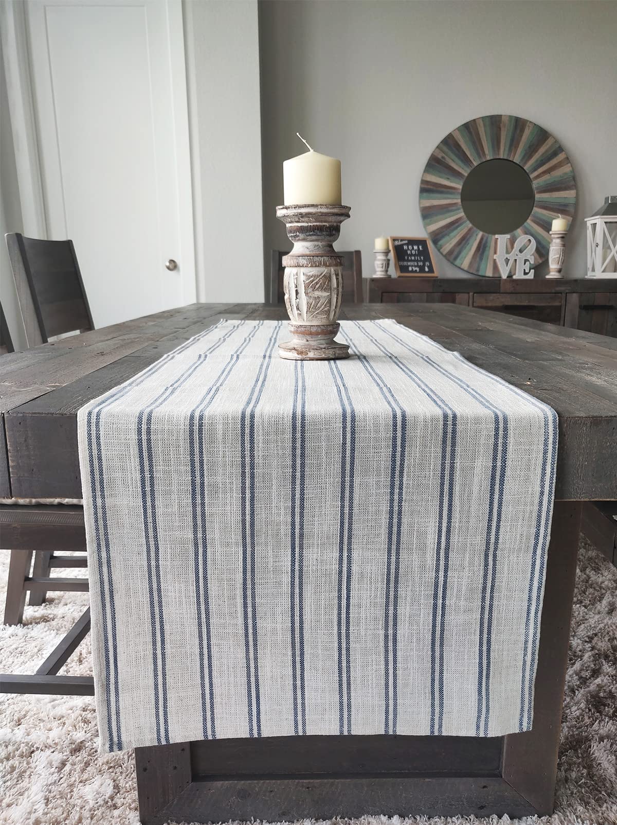 Fennco Styles Modern Striped Linen Blend Table Runner 16" W x 54" L - Beige Woven Table Cover for Home Décor, Dining Table, Banquets, Family Gathering and Special Events