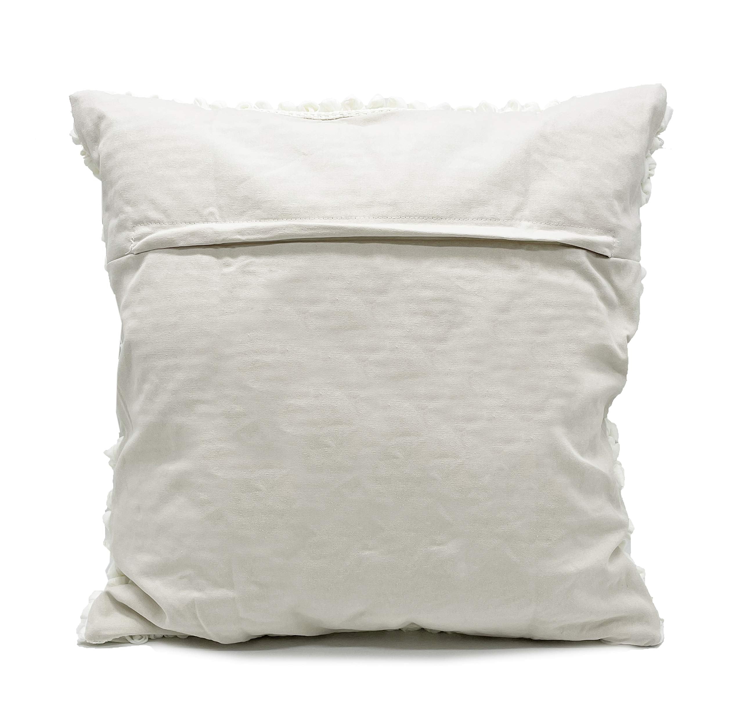 Fennco Styles Handmade Geometric Cotton Blend Decorative Throw Pillow Cover 18" W x 18" L - White Woven Pillow Case for Home, Couch, Bedroom, Bench and Office Décor