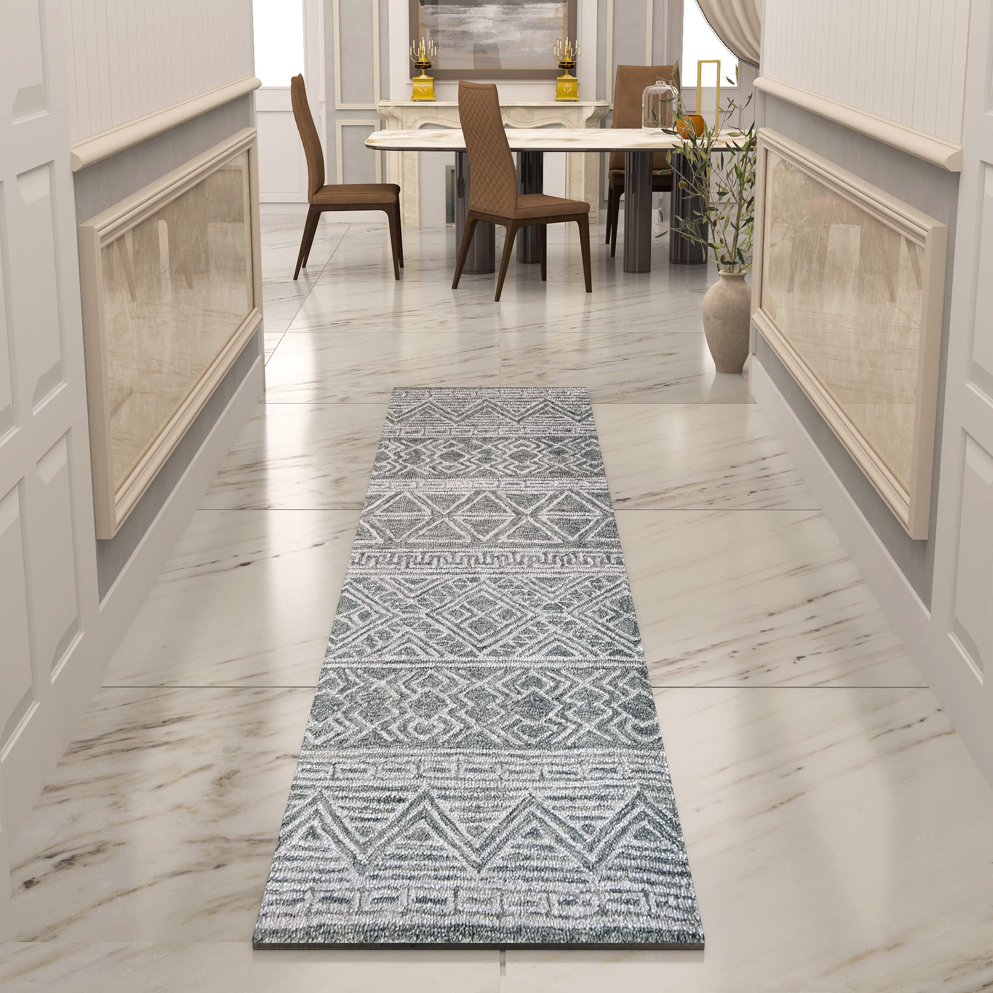 Premium Hand-Tufted Rug Made of 100% Wool - Still River Grey - 2x6 Feet