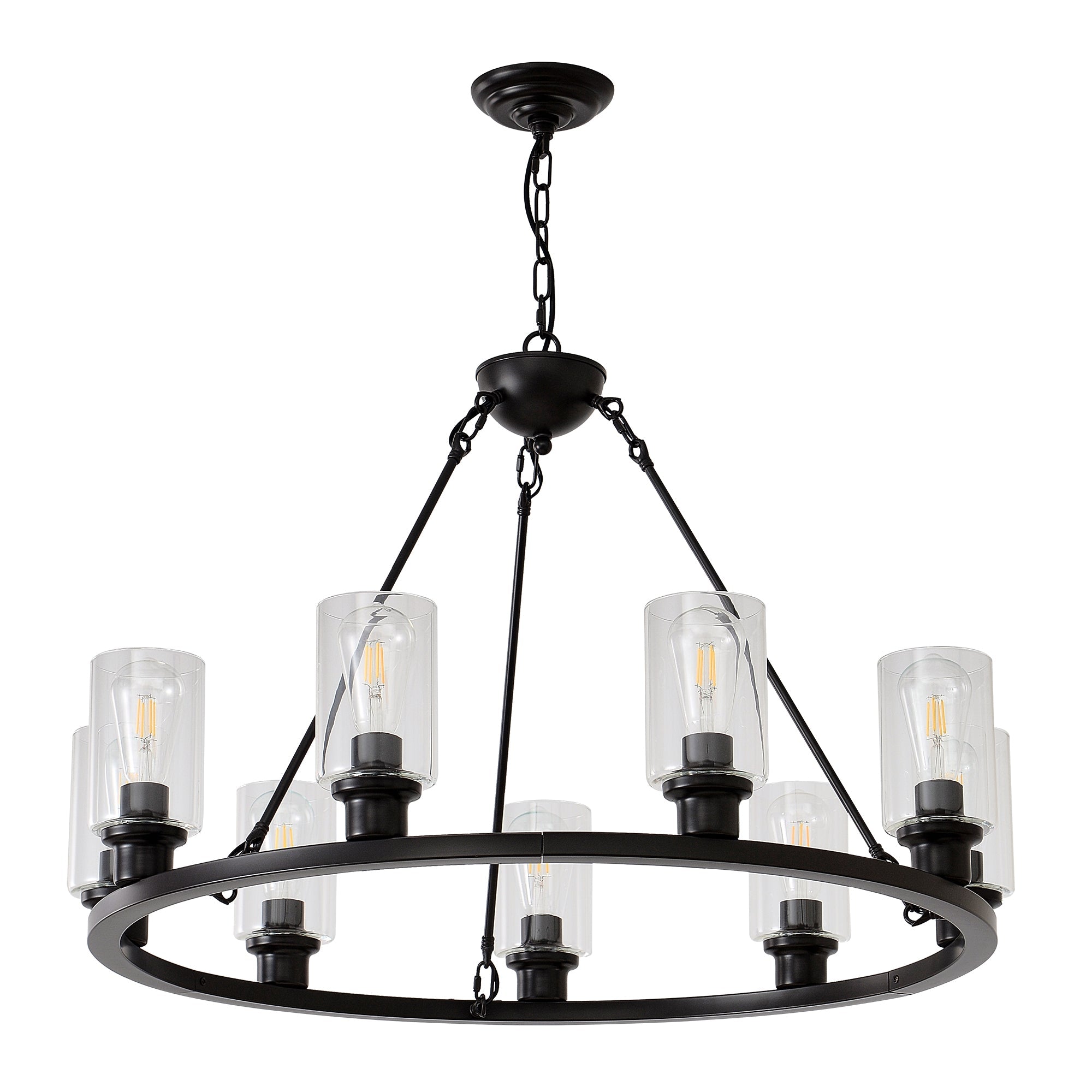 9-Light Black Wagon Wheel Chandelier