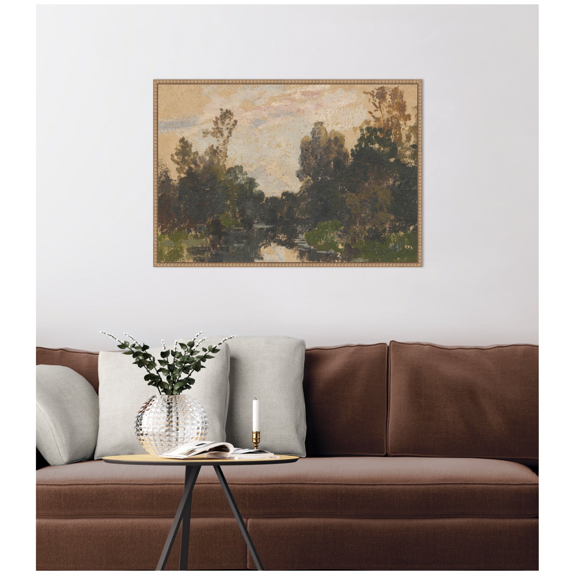 Landscape by the River Barycz by Adolf Dressler by Nostalgia Prints Framed Canvas Wall Art Print