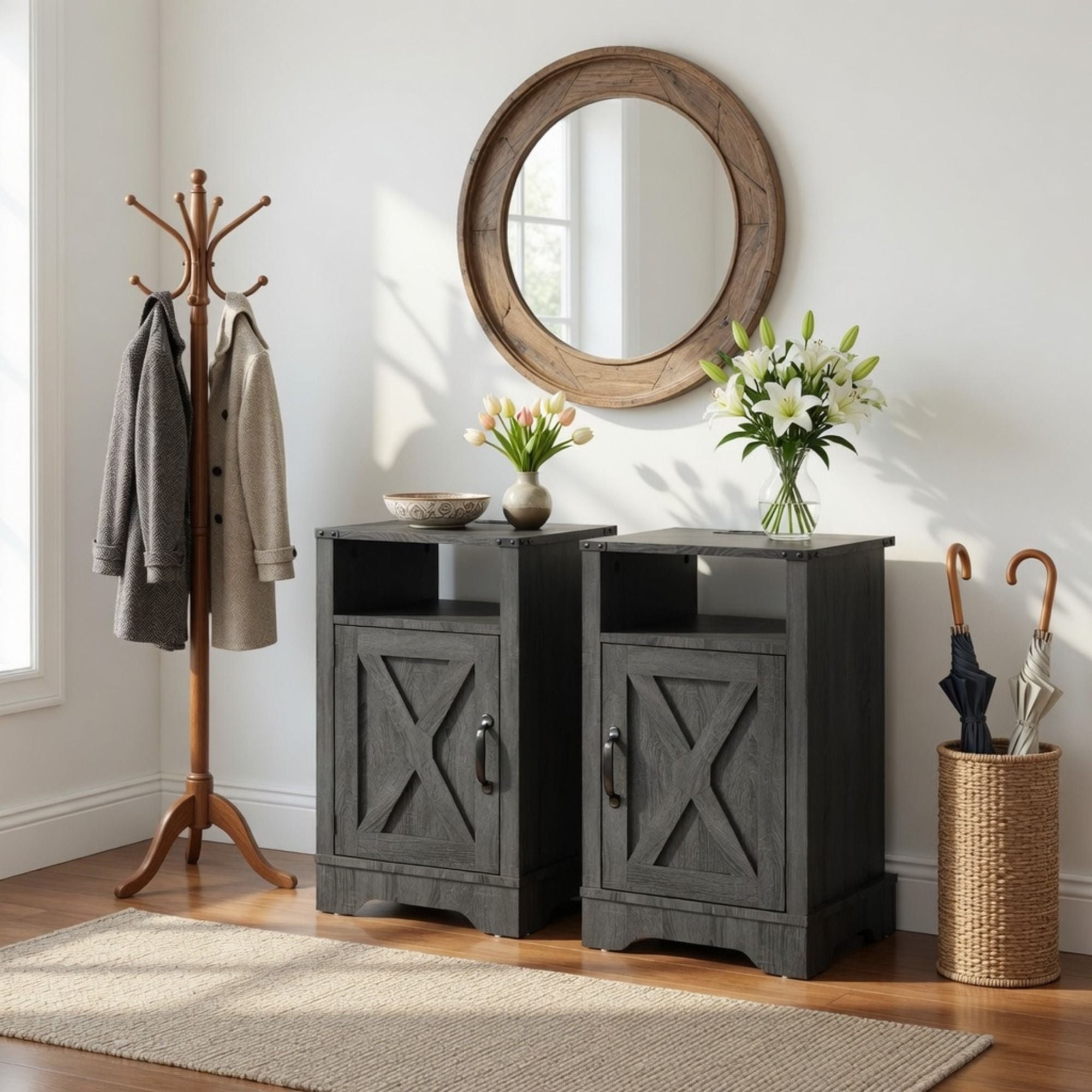 Farmhouse Nightstand, Charging Station & Storage