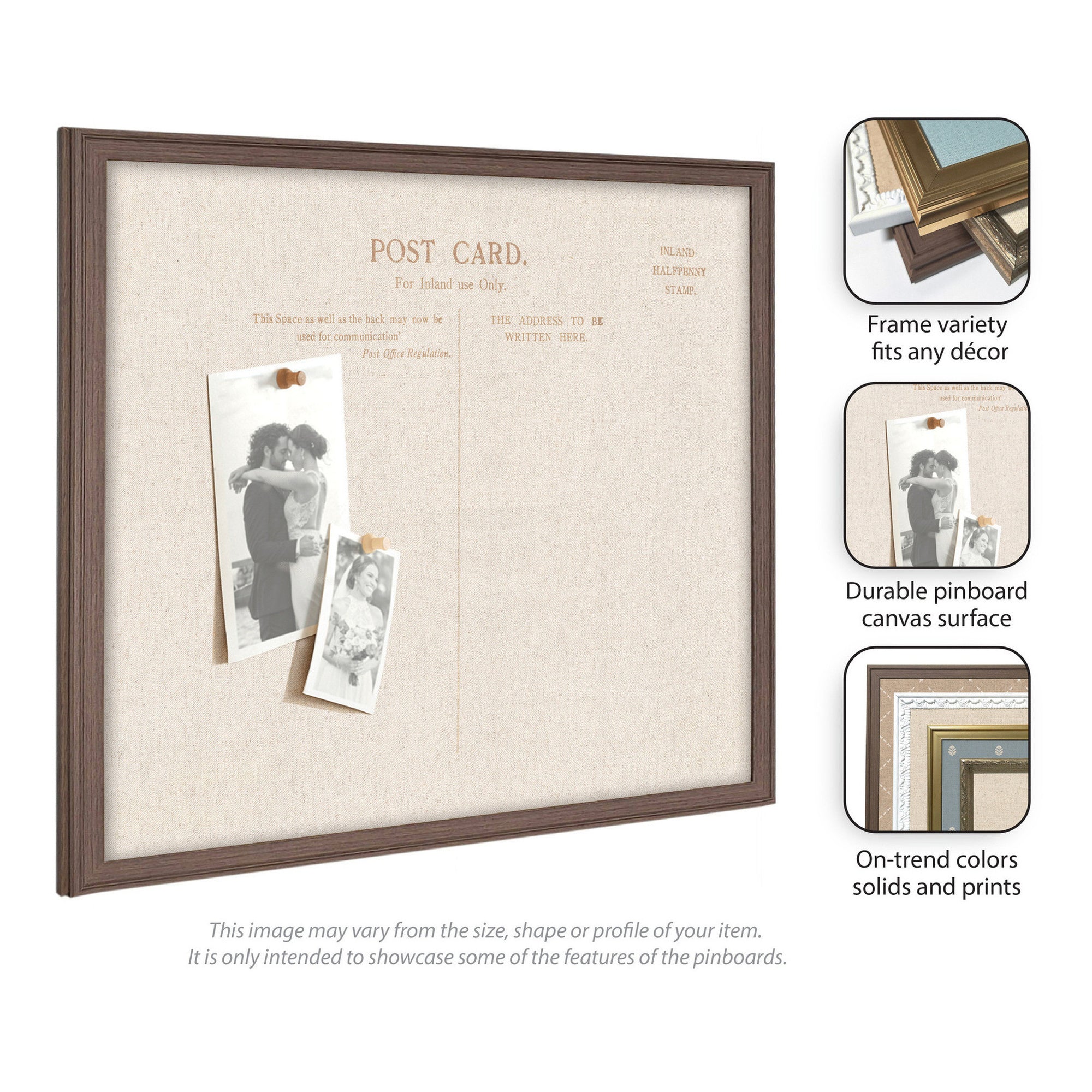 Framed Fabric Pinboard Linen Vintage Post Card Wall Organization