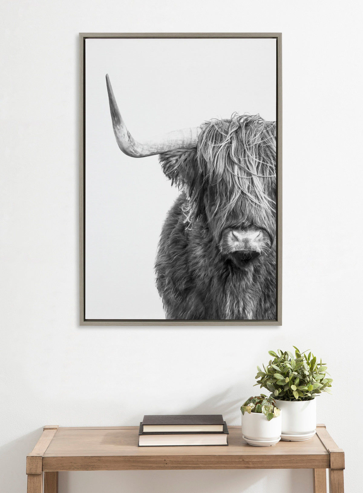 Sylvie B&W Highland Cow No. 1 Framed Canvas by Amy Peterson Art Studio