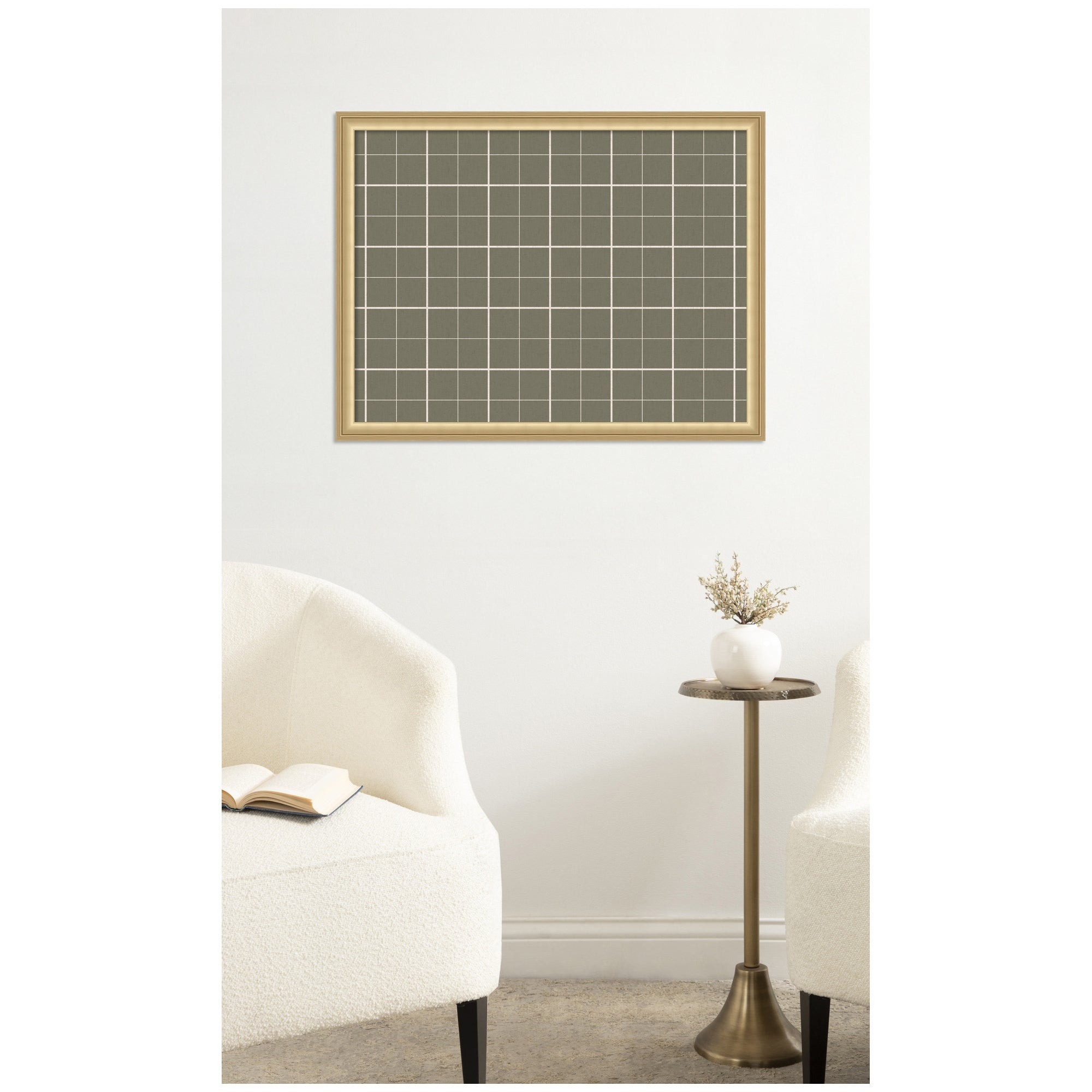 Framed Fabric Pinboard Sage Green Plaid Wall Organization