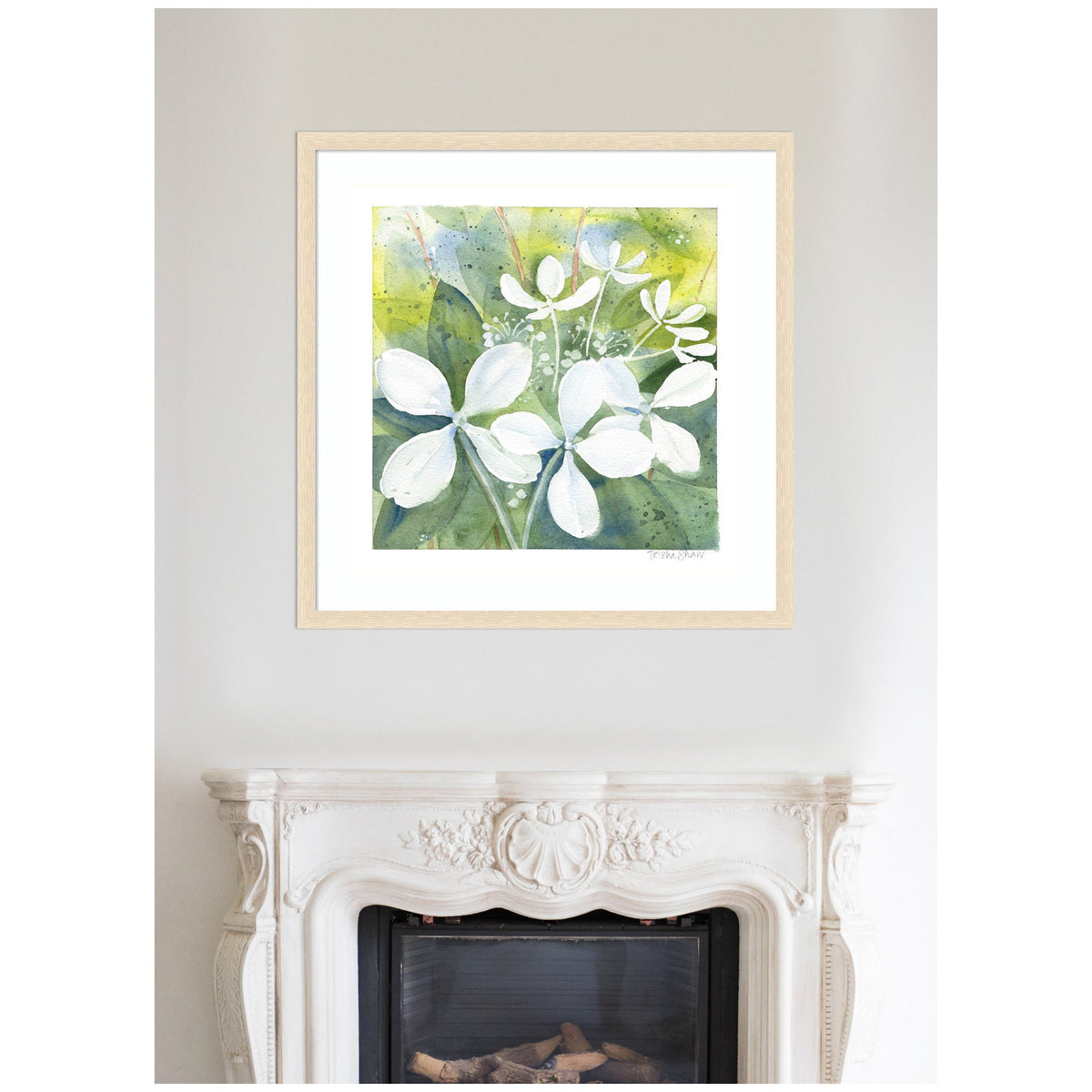 Framed Art White Phantom Hydrangea in Greens by Patricia Shaw