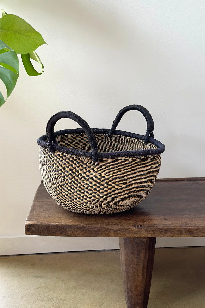 Plump and Pleasing Everything Basket - Natural w/ Black Checkerboard
