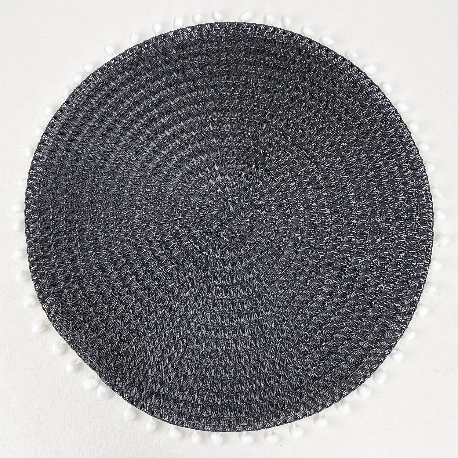 Fennco Styles Pom Pom Textured Placemats 15 Inches Round, Set of 4 – Modern Traycloth Table Mats for Home, Dining Room Décor, Banquets, Indoor & Outdoor and Special Events