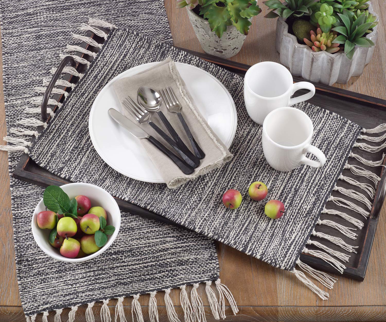 Classic Black Tassel Cotton Placemats, Set of 4