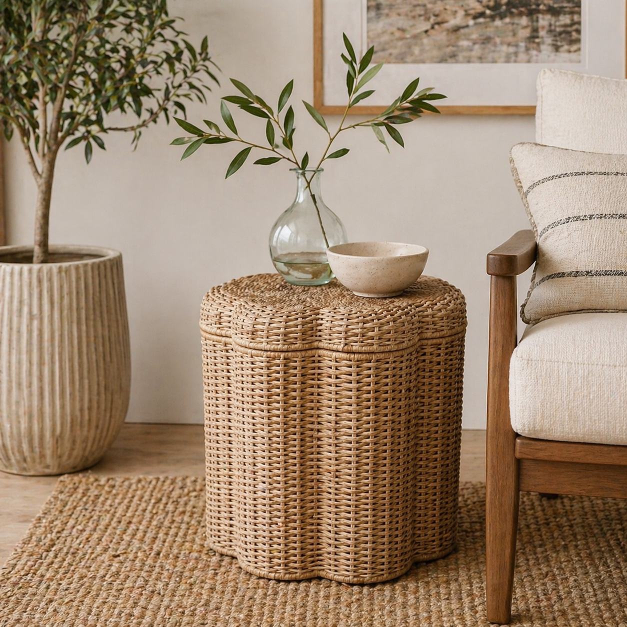 Scalloped Storage Ottoman