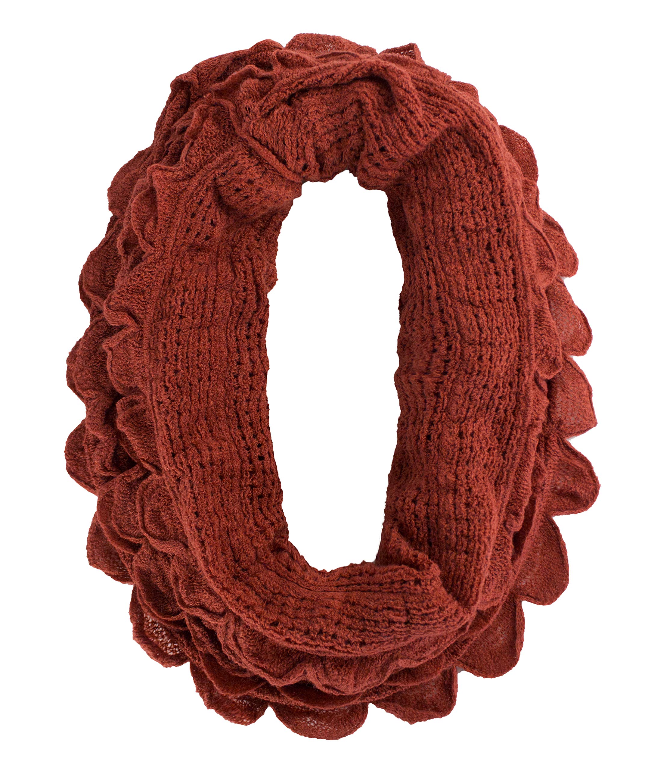 stylesilove Chic Oversized Ruffle Knitted Infinity Scarf Lightweight Cozy Neck Warmer for Women and Girls