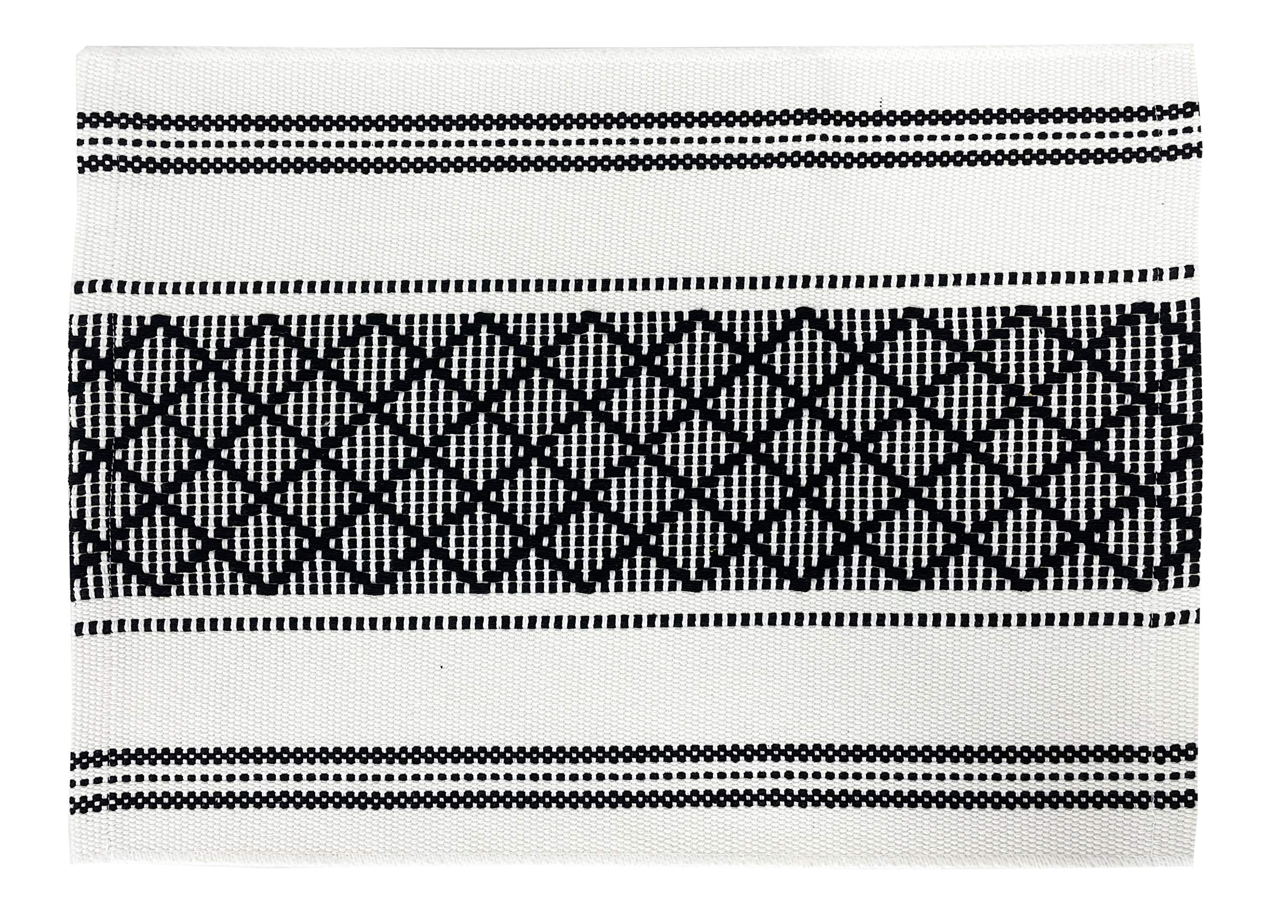 Fennco Styles Diamond Stitch Design Cotton Blend Placemats 14" W x 19" L, Set of 4 - Black Geometric Woven Table Mats for Boho Décor, Home, Dining Table, Banquets, Family Gatherings, Special Occasion