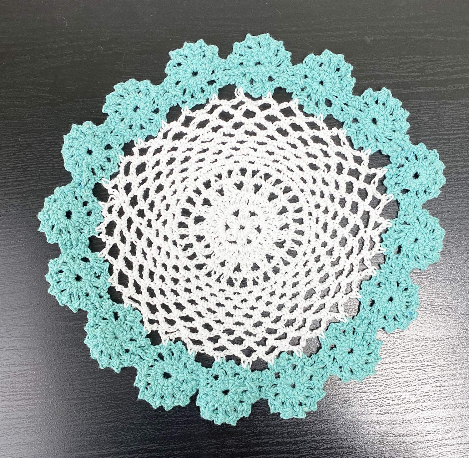 Fennco Styles Handmade Two-Tone Floral Crochet Tray Doily, 9" Round - Cloth Placemat for Everyday Use, Holidays, Home Décor, Cocktail Party, Tea Party, Special Occasion