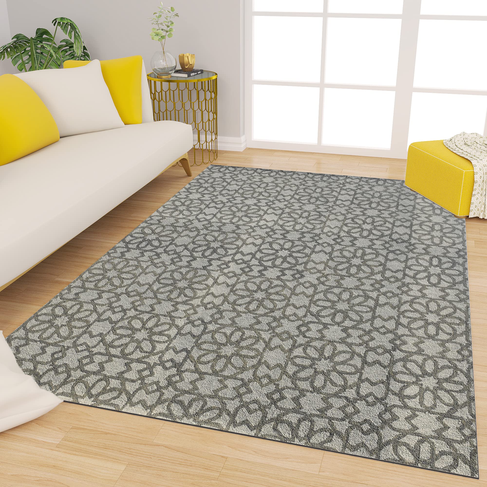 Premium Hand-Tufted Rug Made of 100% Wool - Shiraz Grid - 5x8 Feet