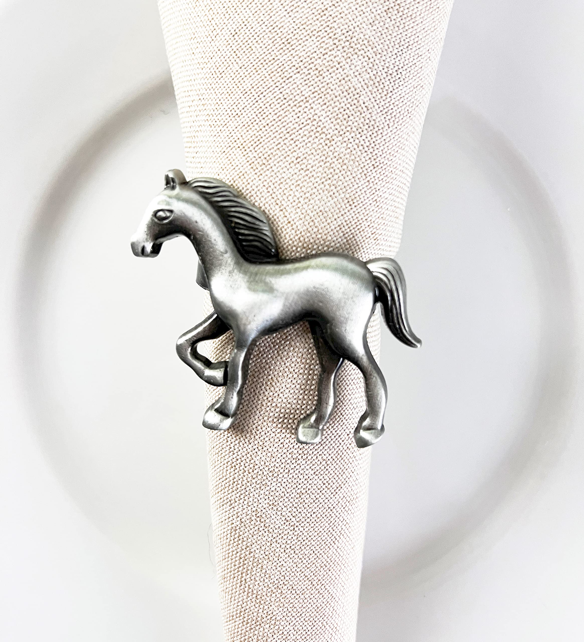 Fennco Styles Horse Metal Napkin Rings, Set of 4 - Silver Animal Napkin Holders for Home, Dining Table Décor, Banquets, Holidays, Family Gatherings and Special Occasions