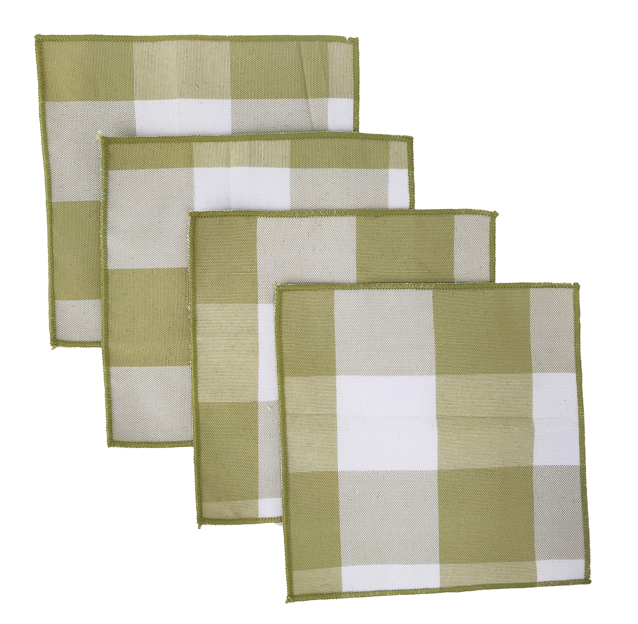 Fennco Styles Buffalo Check Double Layers Reversible Coasters 6"W x 6"L, Set of 4 - Handmade in USA - Plaid Cocktail Napkins for Everyday Use and Special Occasion