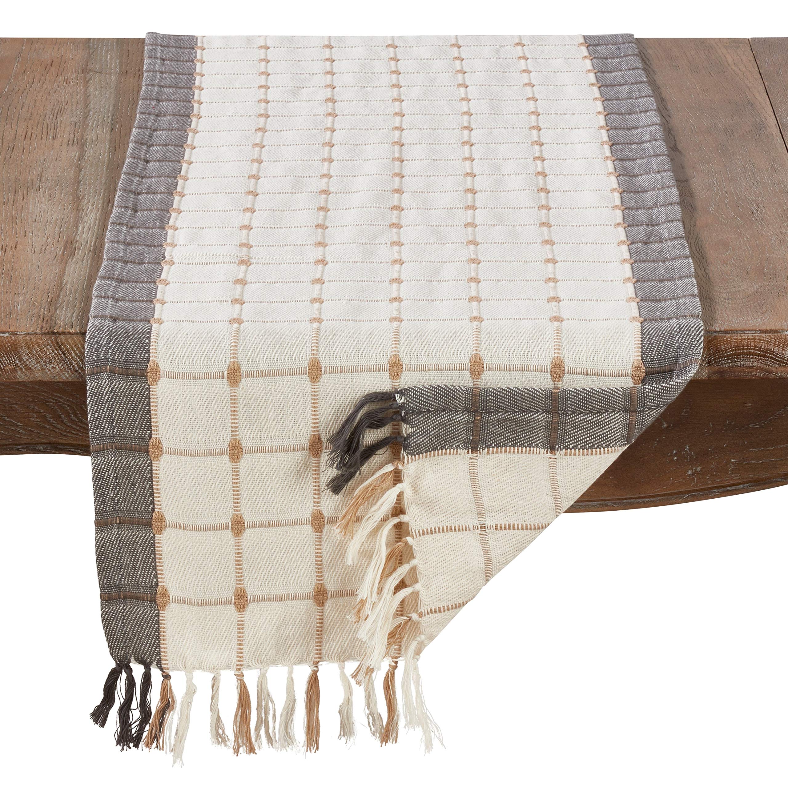 Windowpane Woven Design 100% Cotton Table Runner with Tassels (Multi)