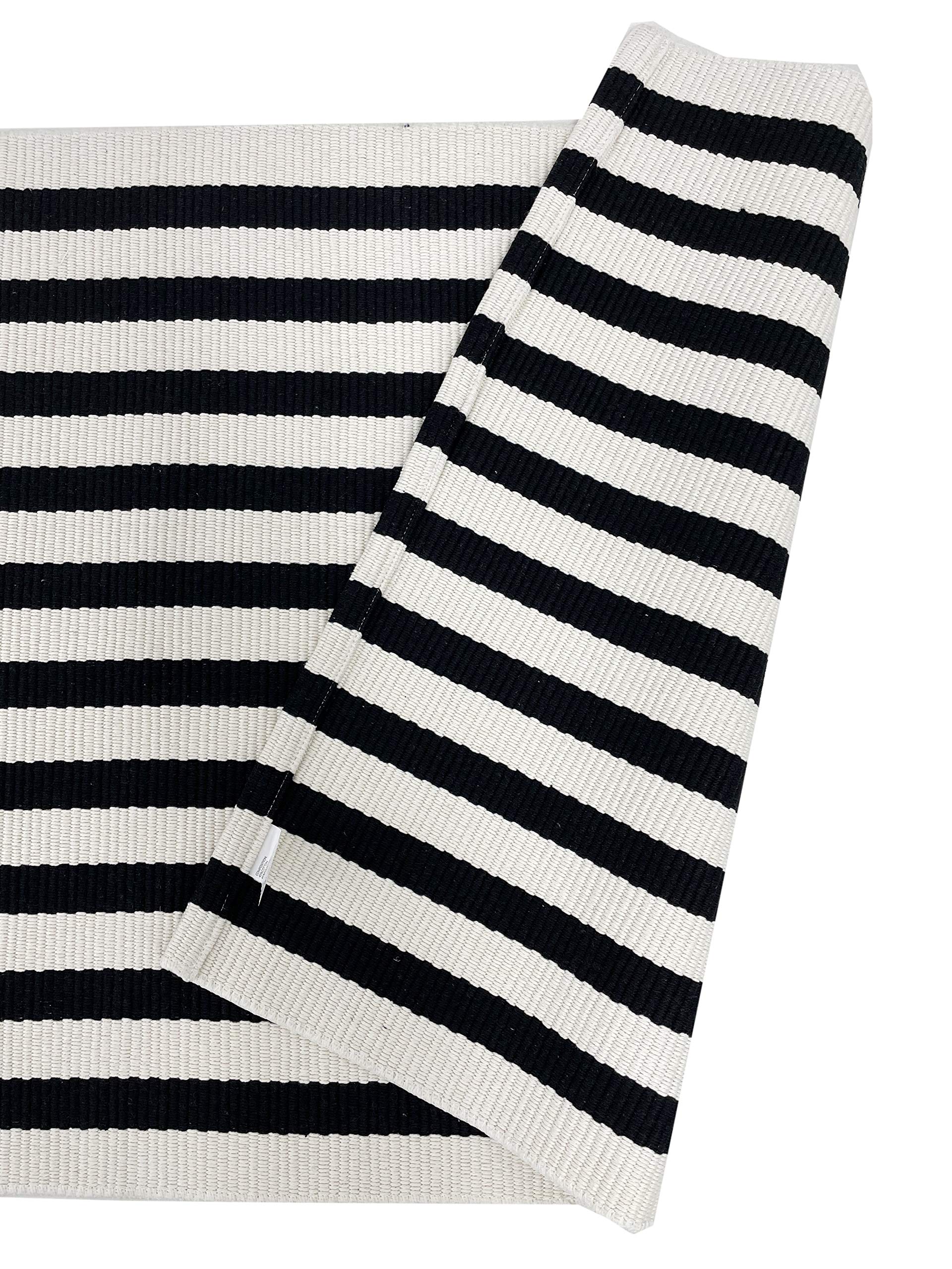 Fennco Styles Woven Classic Striped Area Rug 24" W x 51" L - Navy Blue Cotton Blend Carpet Indoor Outdoor Floor Mat for Living Room, Entryway, Bedroom and Floor Décor