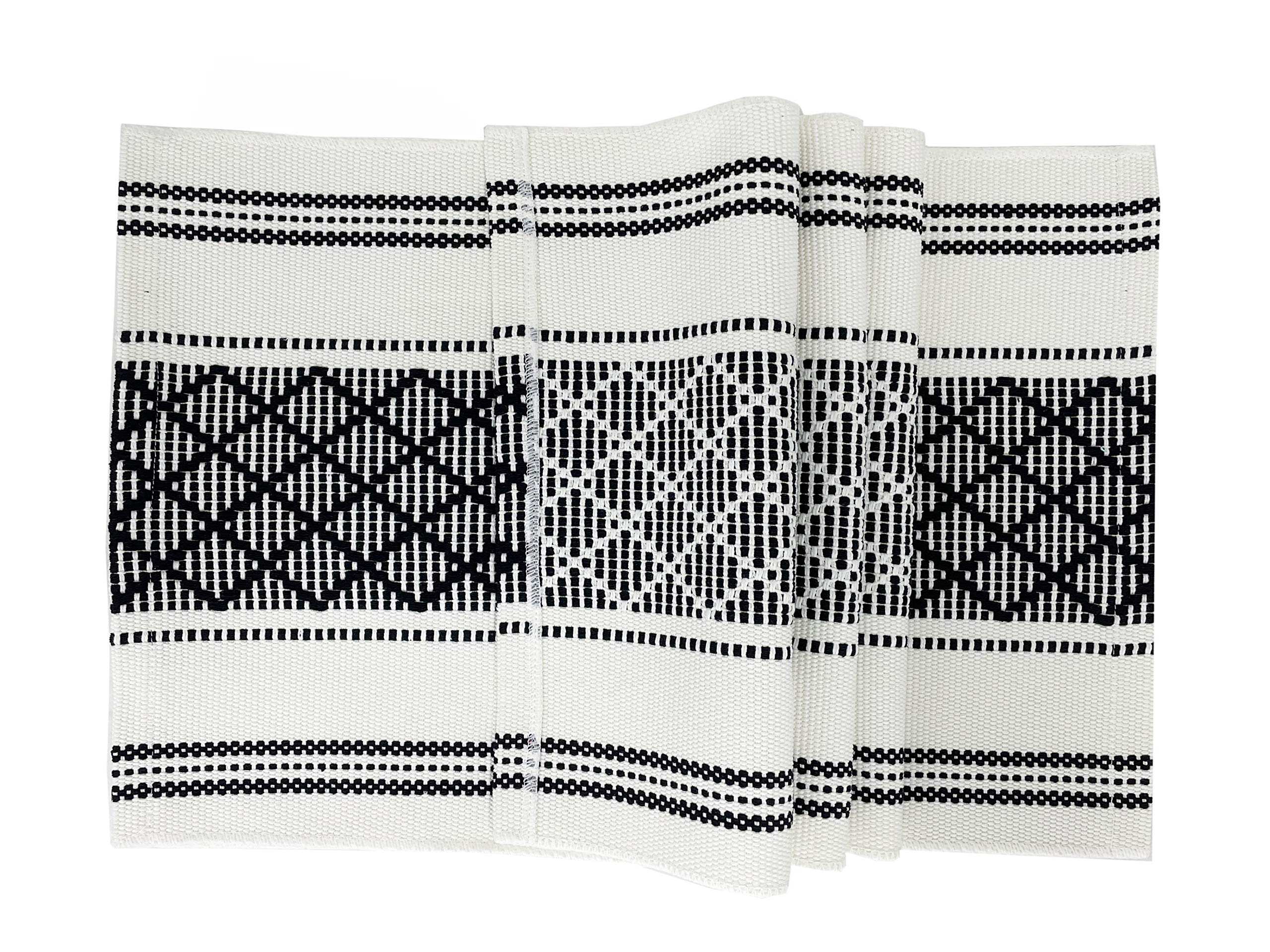 Fennco Styles Diamond Stitch Design Cotton Blend Placemats 14" W x 19" L, Set of 4 - Black Geometric Woven Table Mats for Boho Décor, Home, Dining Table, Banquets, Family Gatherings, Special Occasion