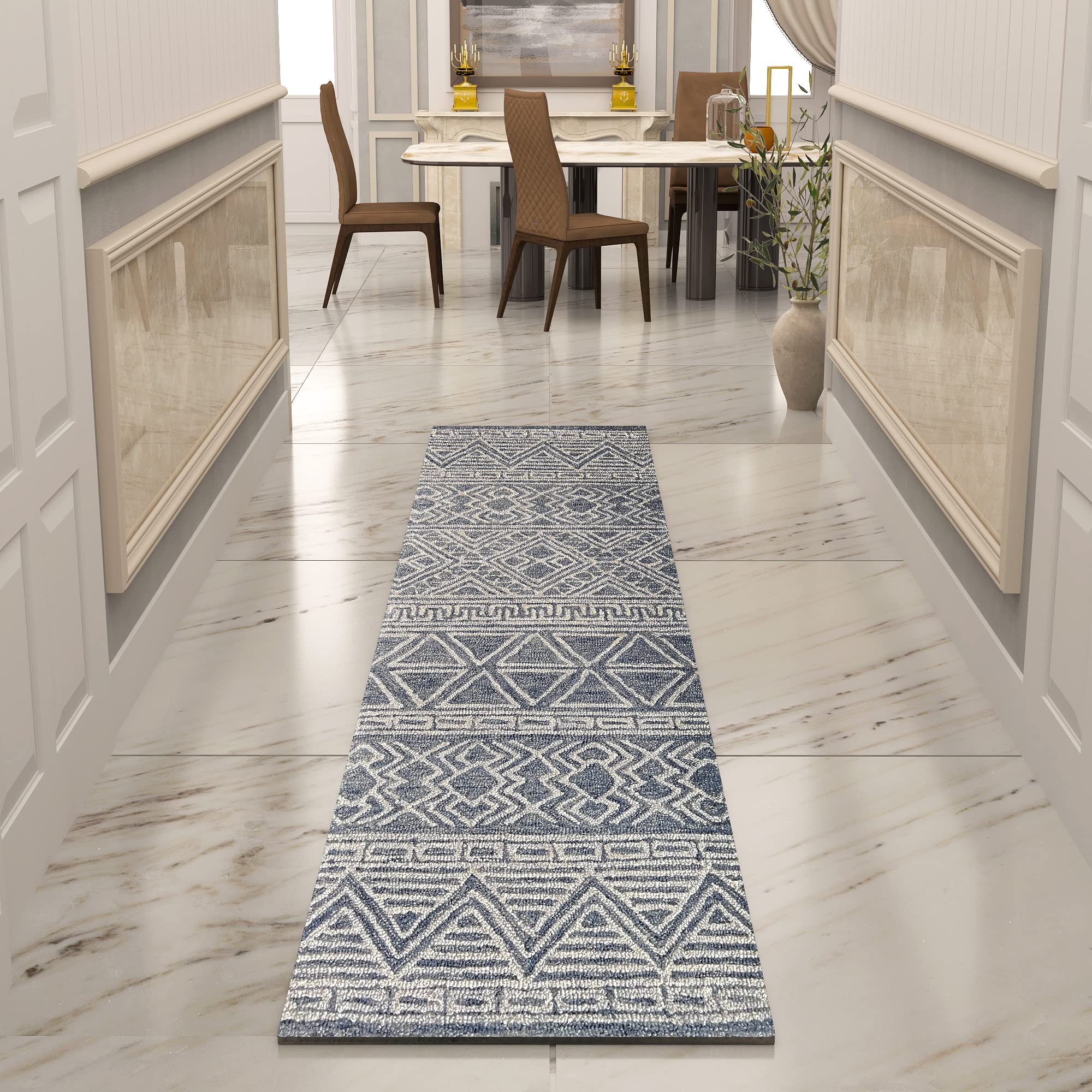 Premium Hand-Tufted Rug Made of 100% Wool - Still River Blue - 2x8 Feet
