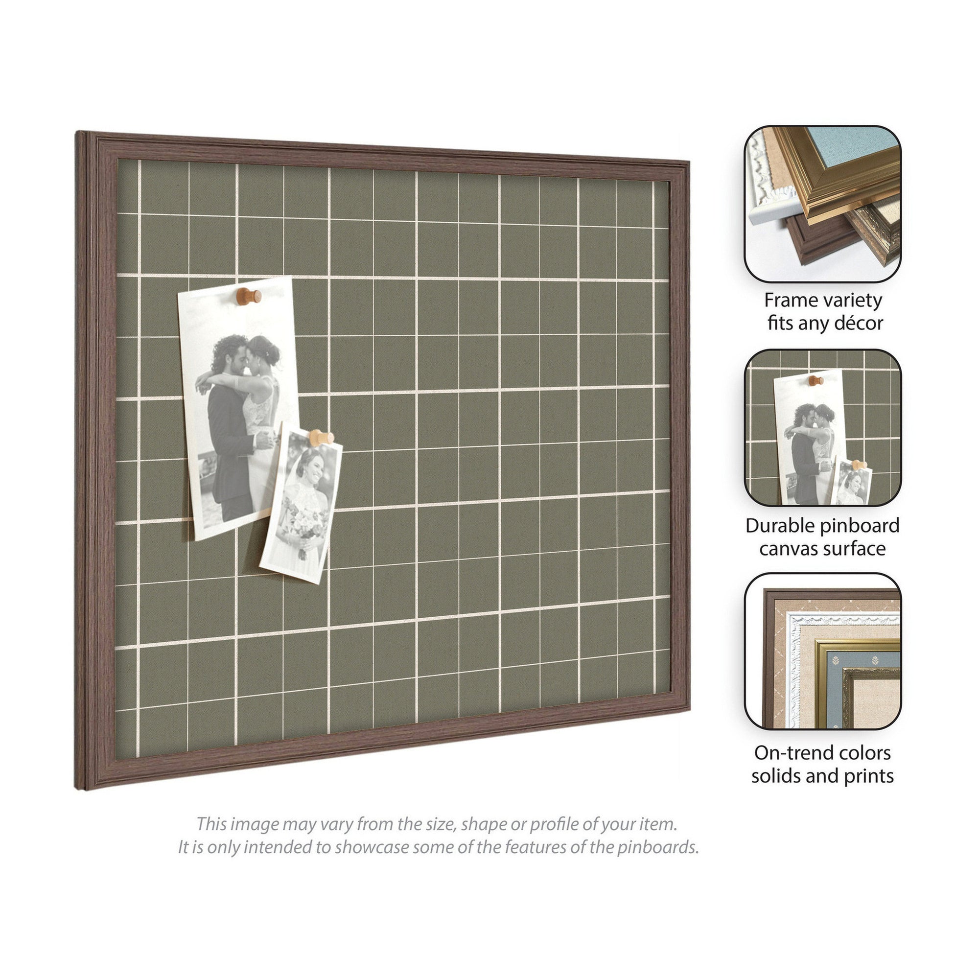 Framed Fabric Pinboard Sage Green Plaid Wall Organization