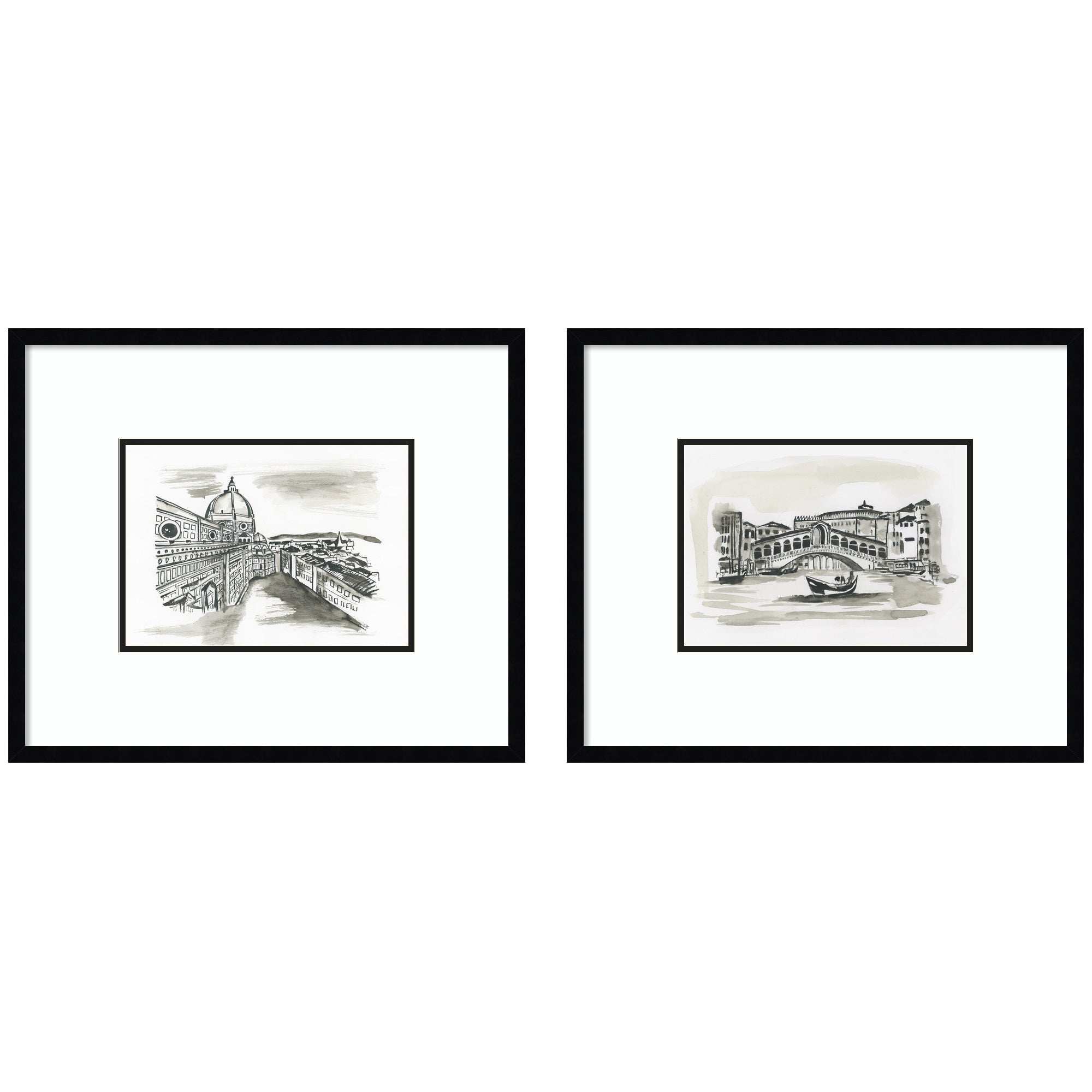 Vintage Postcard Florence & Venice 2 Piece Framed Wall Art Print Set by Teju Reval