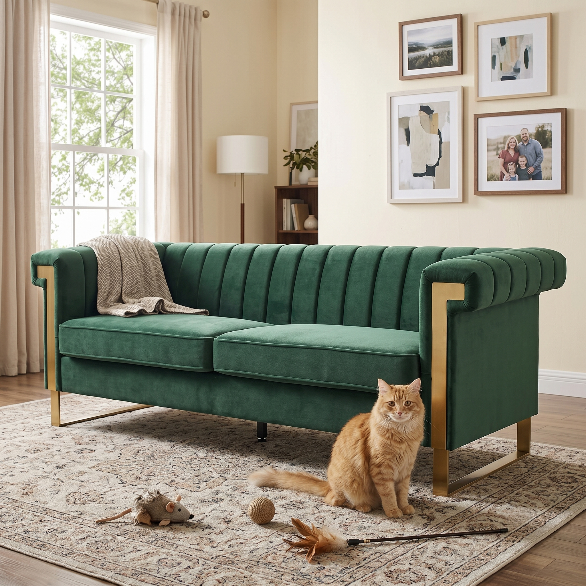 FX-P81B-RG 834-14 Velvet Sofa with Gold Accents