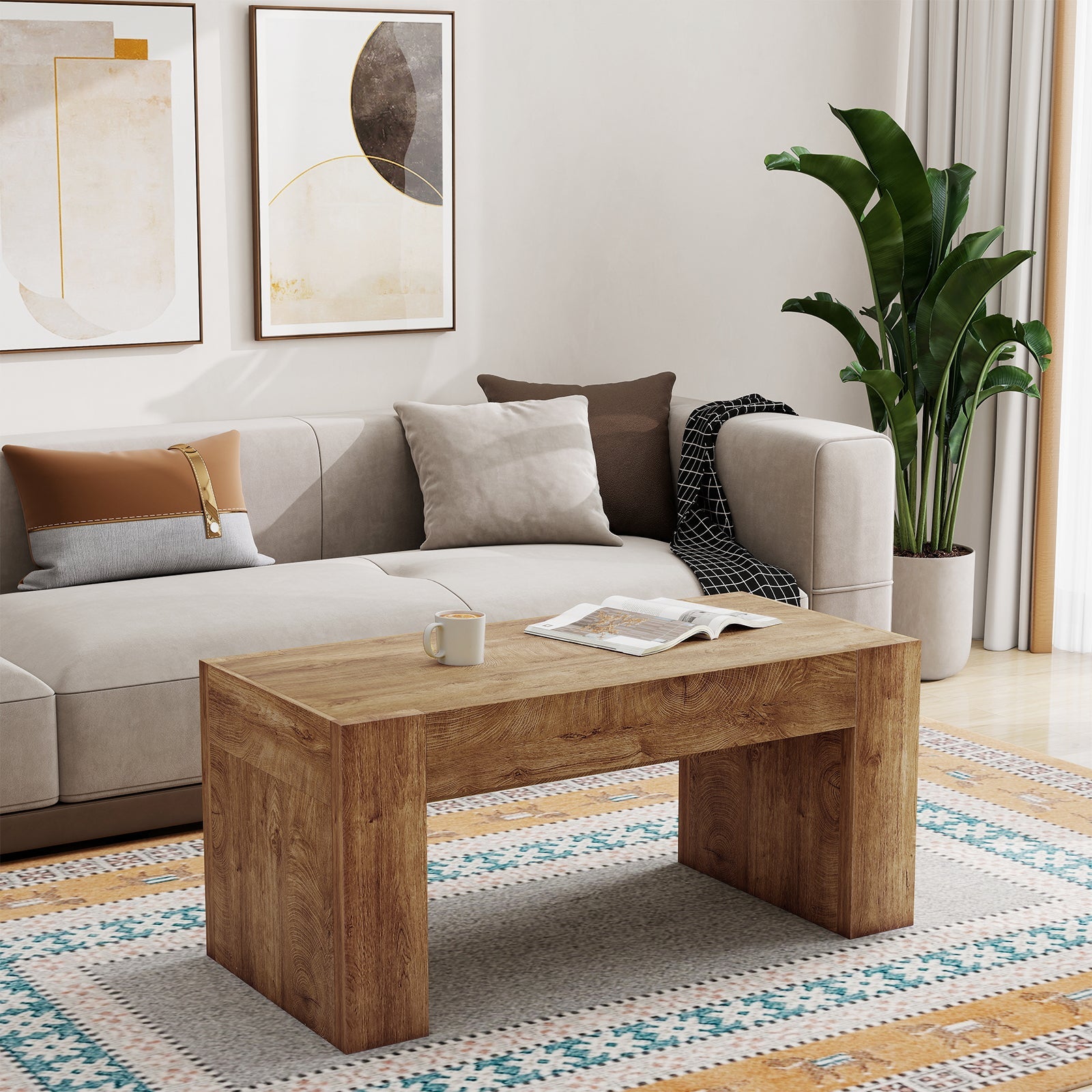 48" Farmhouse Coffee Table with Hidden Storage Drawer