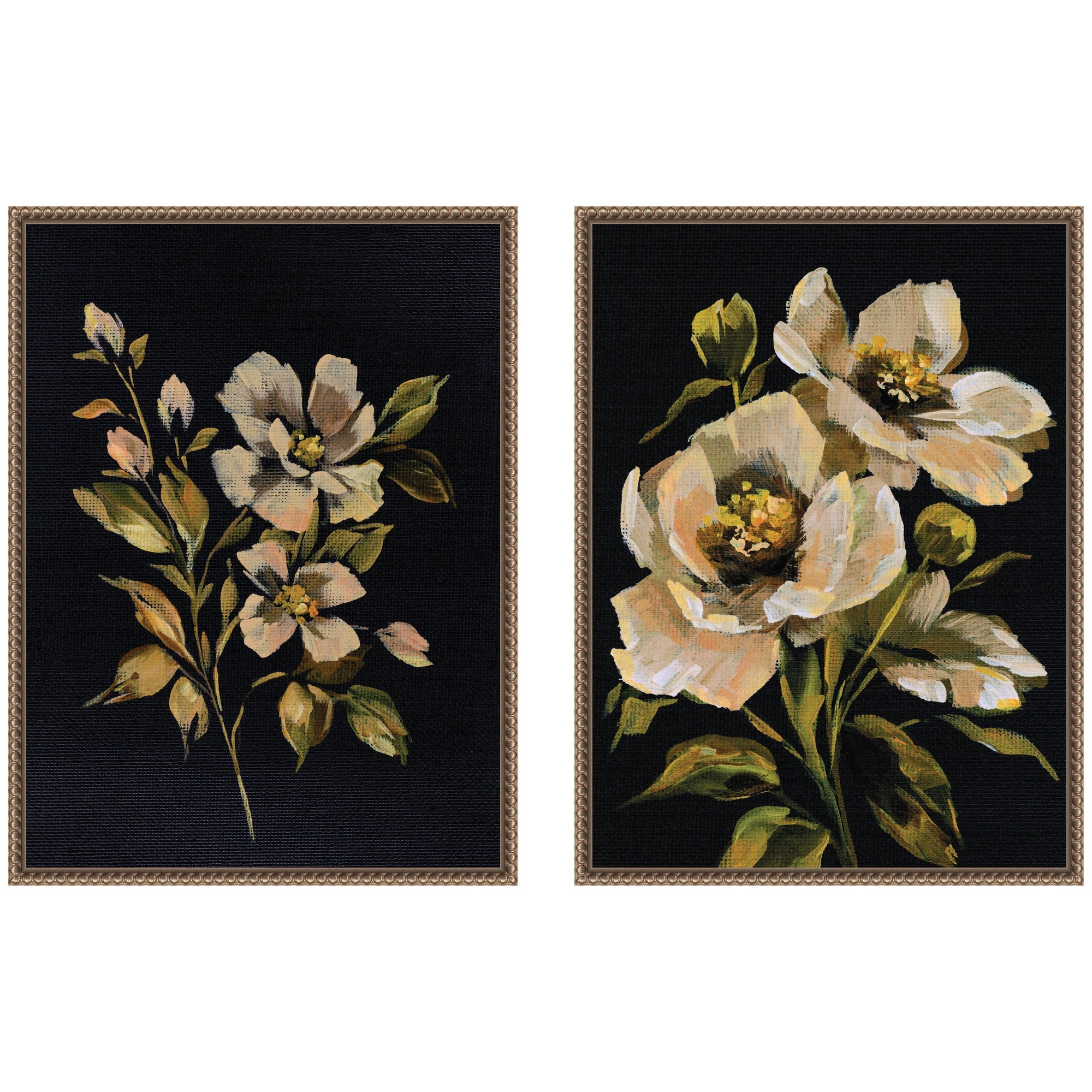 Sylvie Beaded Moody Floral 7 and 8 Framed Canvas Art Set by Annie Quigley
