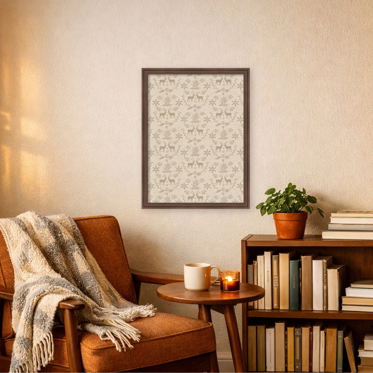 Framed Fabric Pinboard Reindeer Linen Printed Bulletin Board