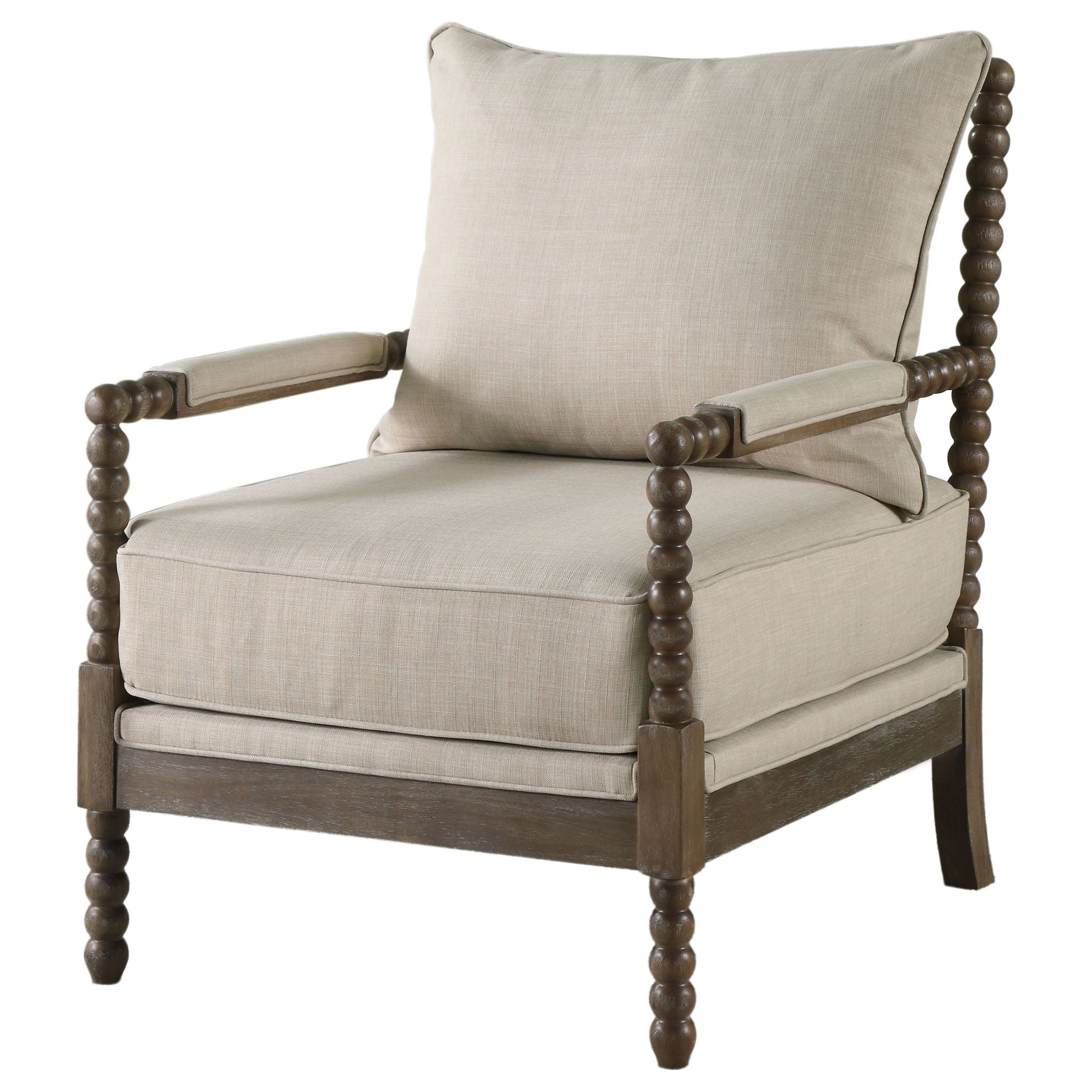 Blanchett Upholstered Bobbin Accent Chair Beige and Distressed Brown
