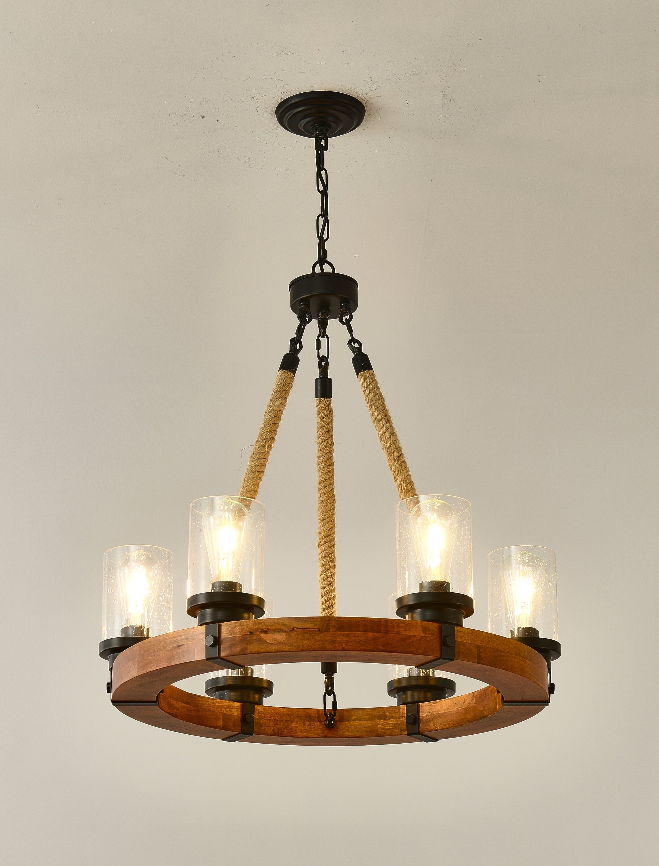 Rustic 6-Light Wagon Wheel Chandelier, Farmhouse Chandeliers