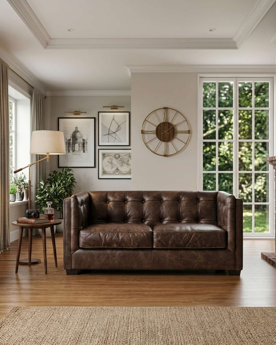 Tuxedo Leather Love Seat - Bark Brown