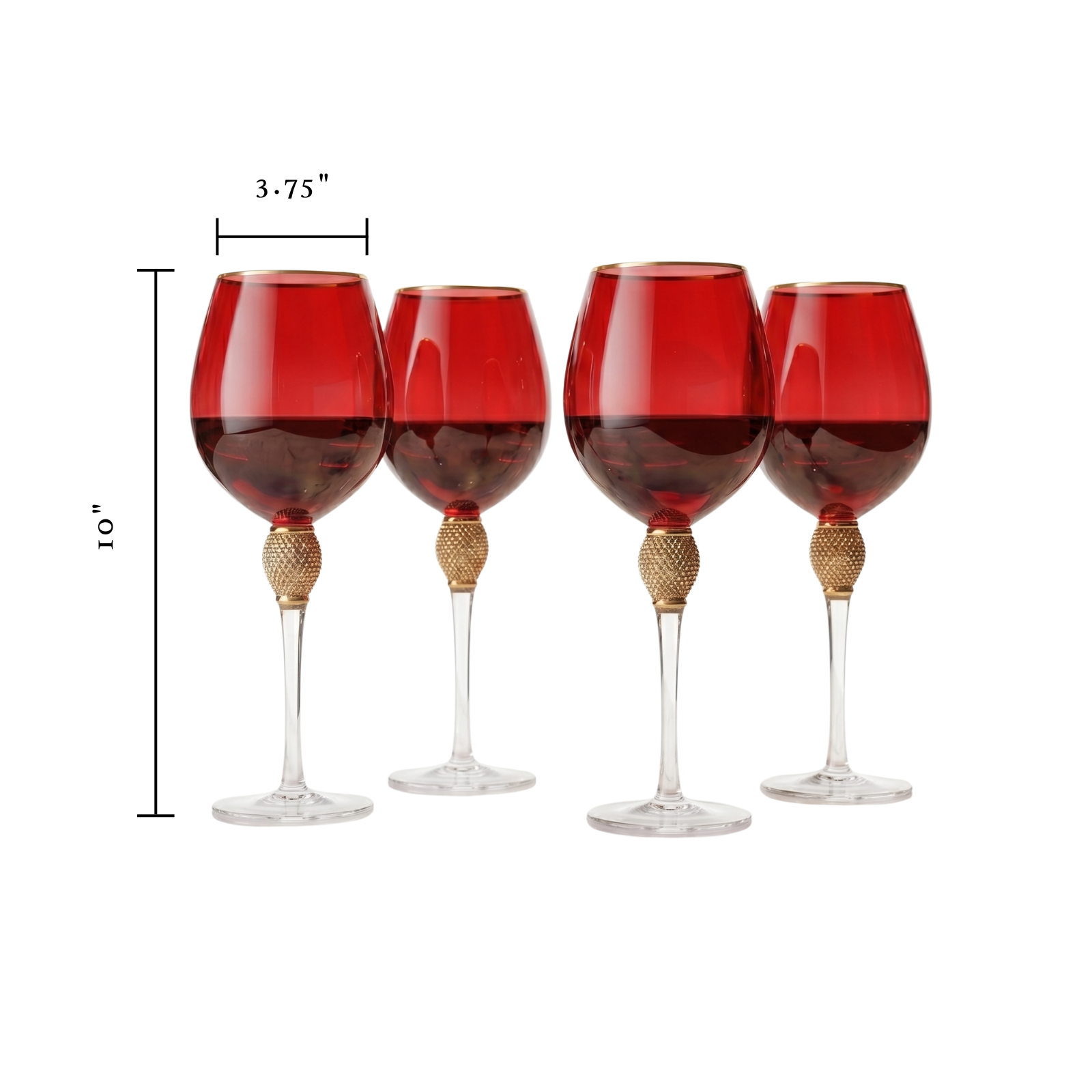 Set Of 4 Red Diamond Stemmed Wine Glasses Gold 14 Oz By Gold Rim Wine Glasses Red Co
