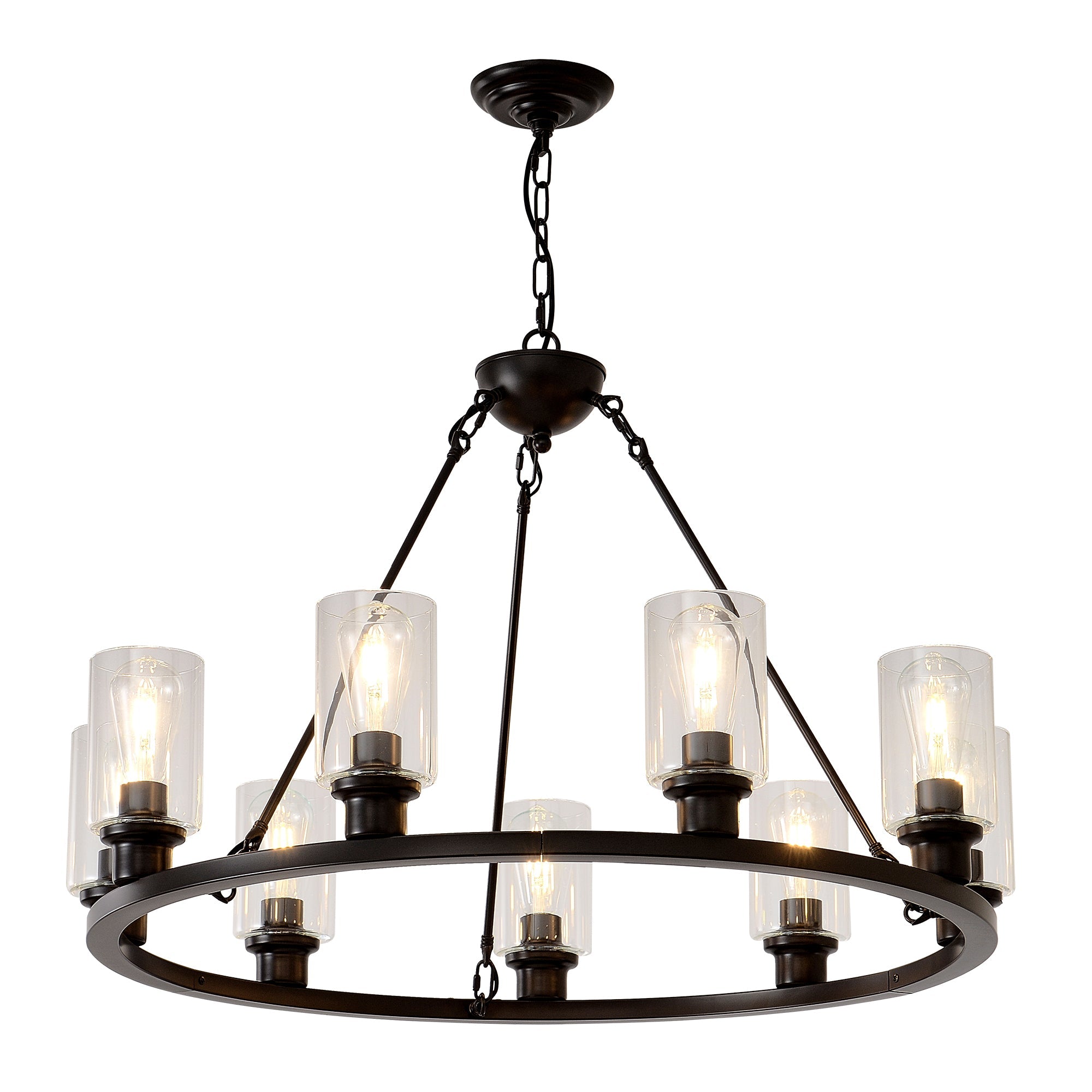 9-Light Black Wagon Wheel Chandelier