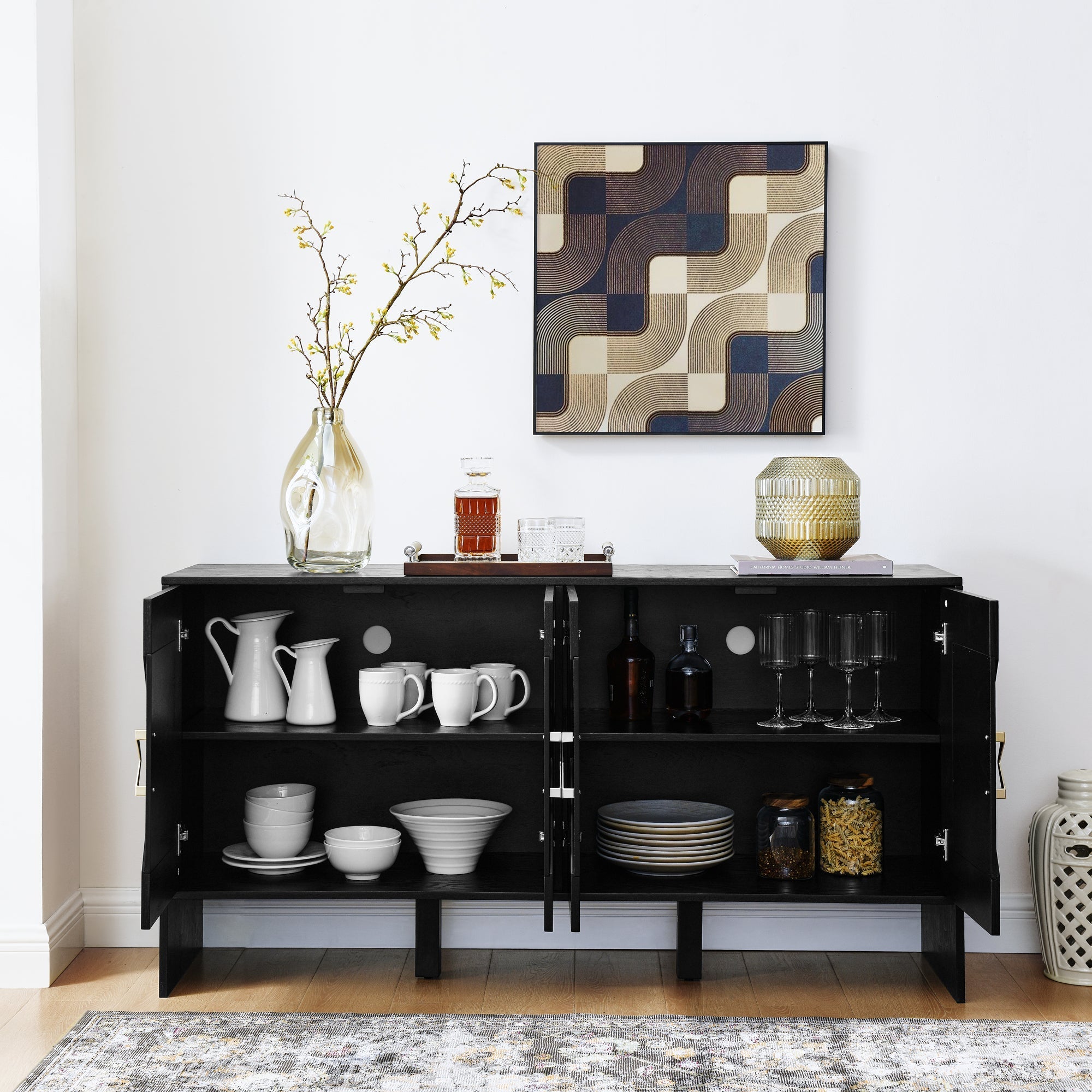 60" Mid Century Modern Sideboard Buffet Cabinet with Storage