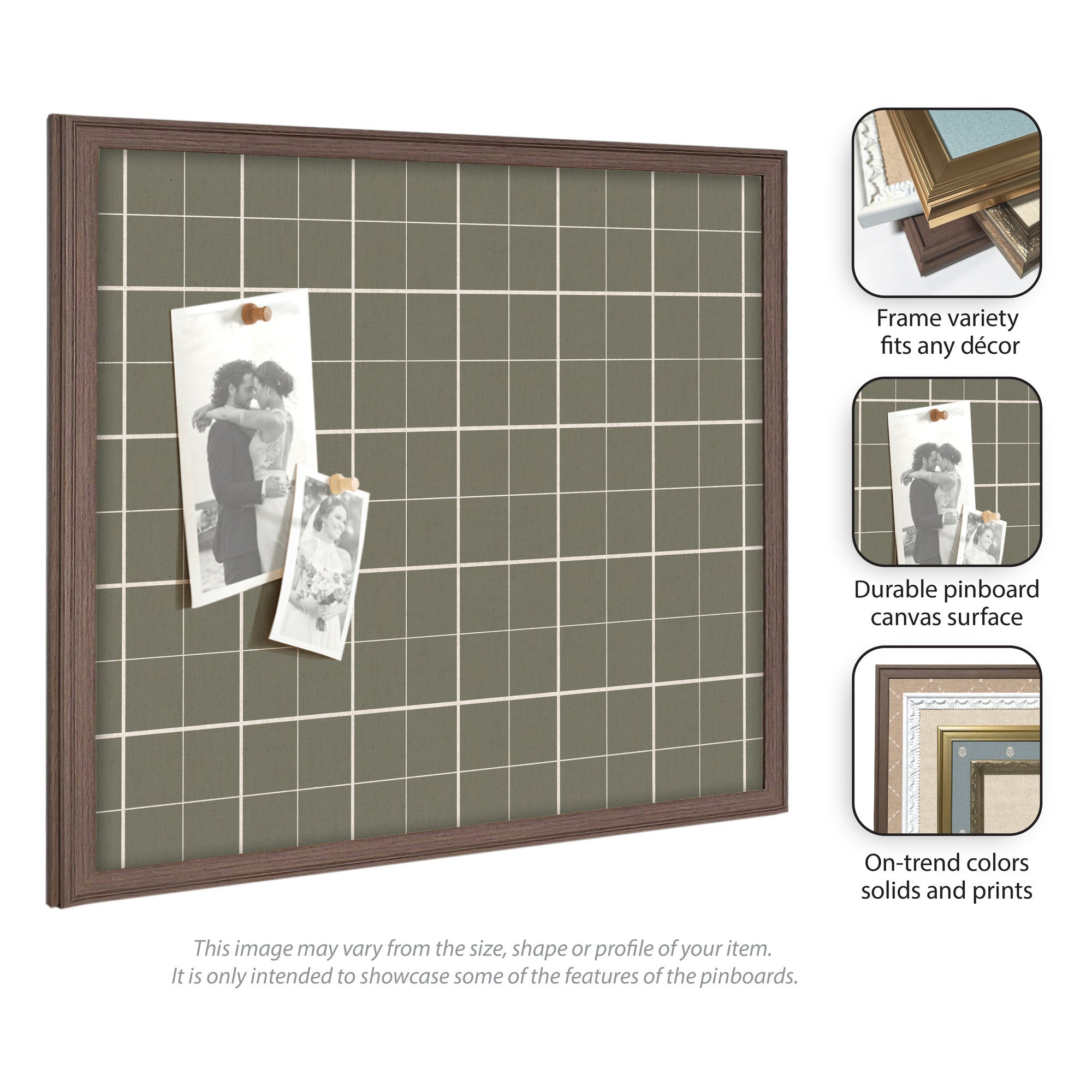 Framed Fabric Pinboard Sage Green Plaid Wall Organization