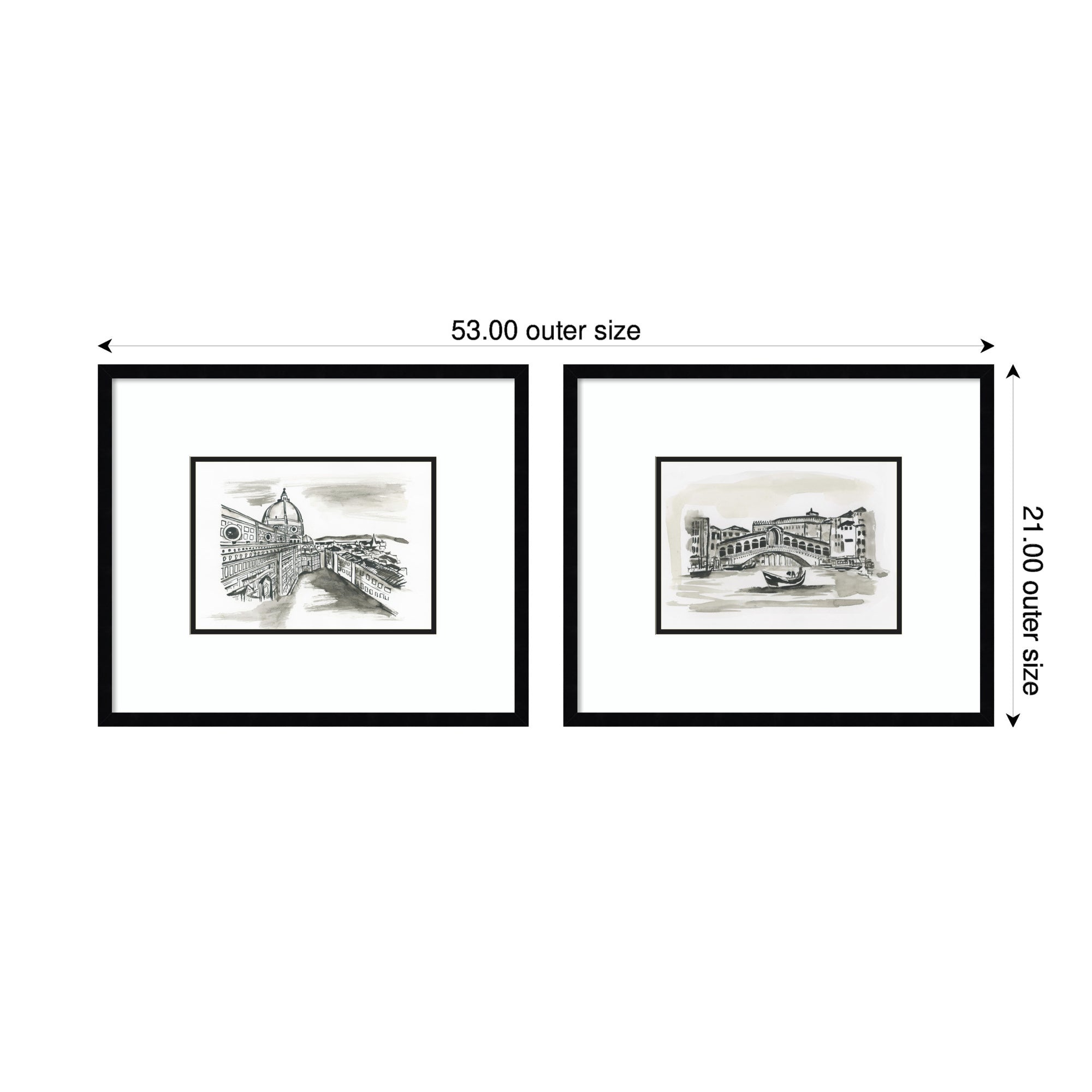 Vintage Postcard Florence & Venice 2 Piece Framed Wall Art Print Set by Teju Reval